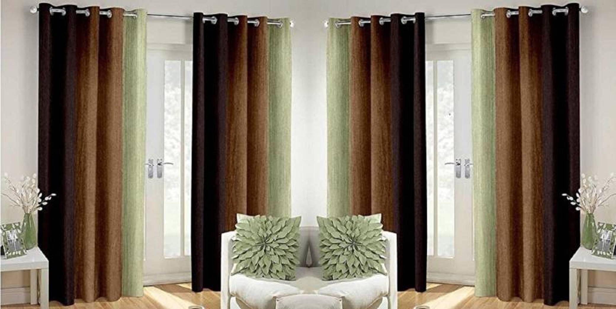 N2C Home Solid Semi-Transparent Eyelet Curtain 5 ft ( Pack of 4 ) - Brown N2C Home Solid Semi-Transparent Eyelet Curtain 5 ft ( Pack of 4 ) - Brown