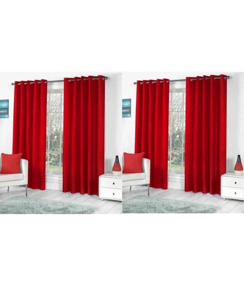 N2C Home Solid Semi-Transparent Eyelet Curtain 7 ft ( Pack of 4 ) - Red N2C Home Solid Semi-Transparent Eyelet Curtain 7 ft ( Pack of 4 ) - Red