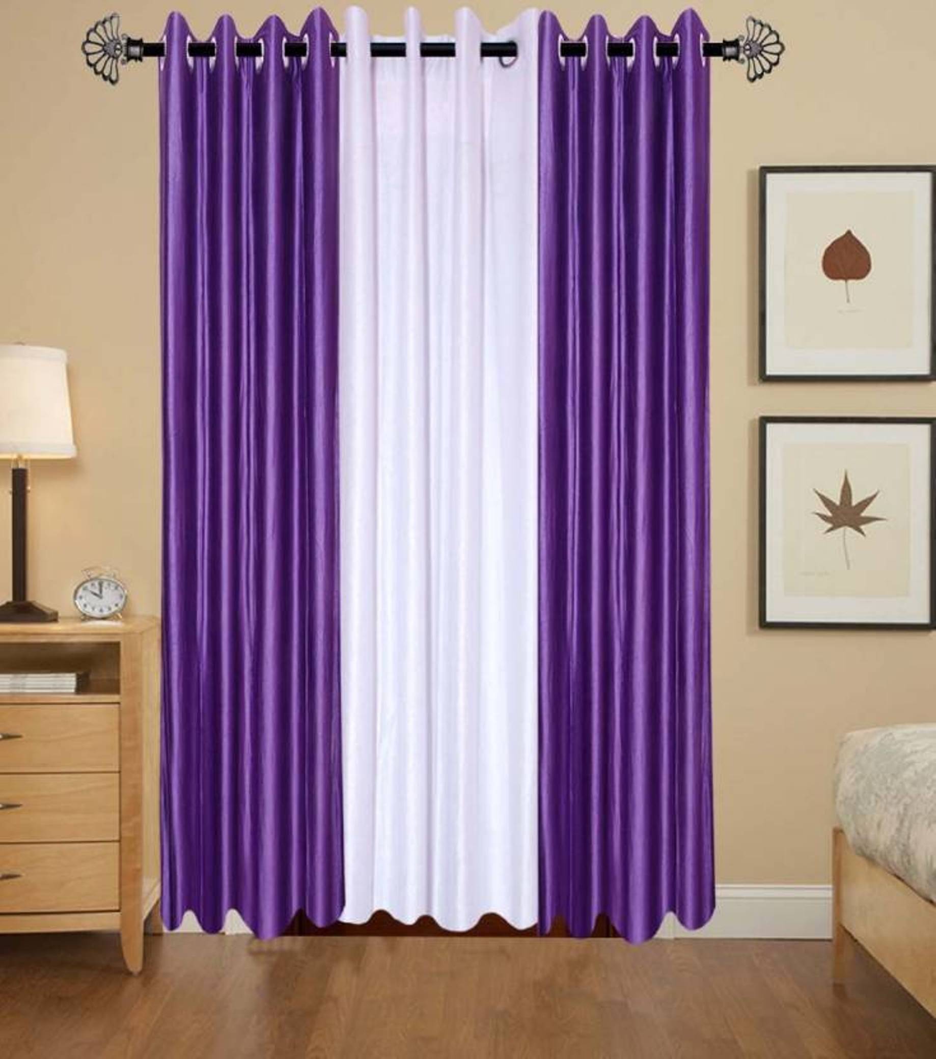     			N2C Home Solid Semi-Transparent Eyelet Curtain 7 ft ( Pack of 3 ) - Multicolor