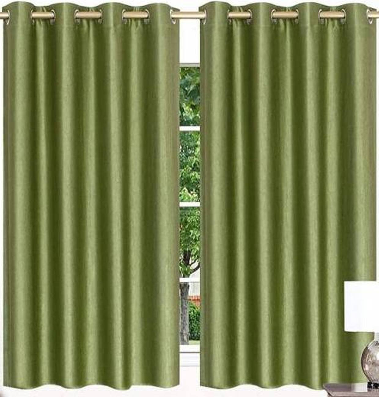     			N2C Home Solid Semi-Transparent Eyelet Curtain 5 ft ( Pack of 2 ) - Green