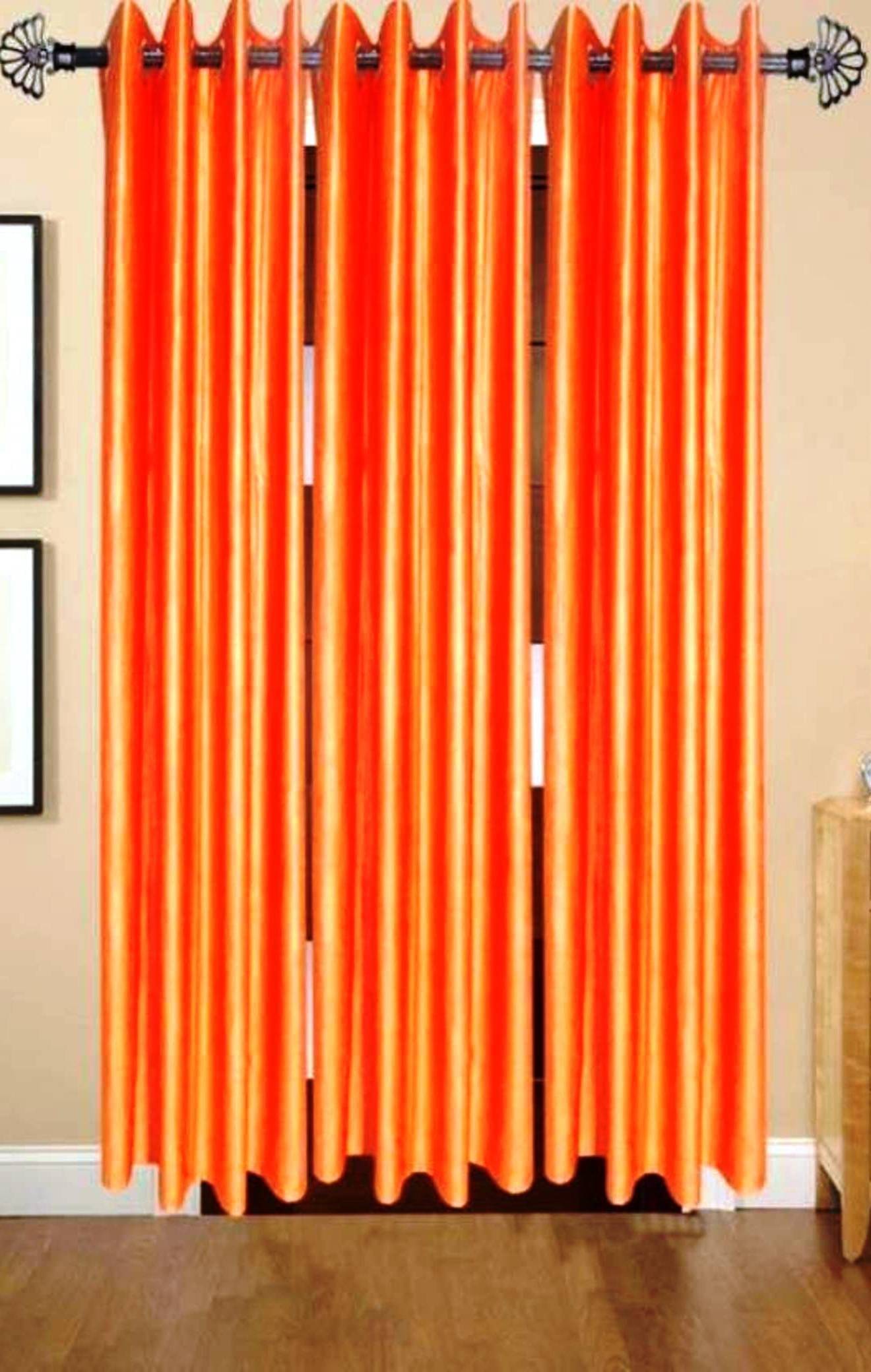     			N2C Home Solid Semi-Transparent Eyelet Curtain 9 ft ( Pack of 3 ) - Orange