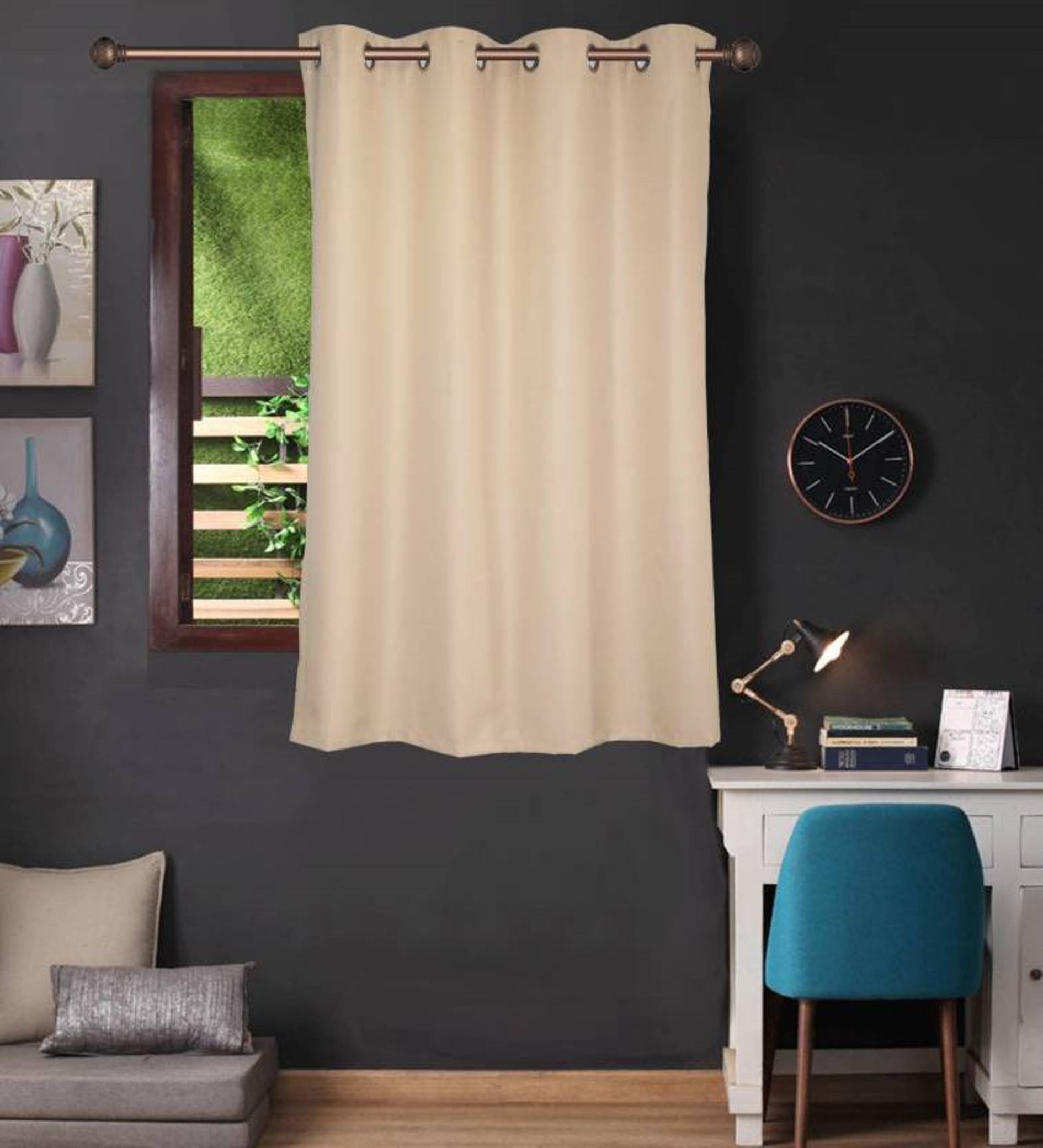     			N2C Home Solid Semi-Transparent Eyelet Curtain 5 ft ( Pack of 1 ) - Cream