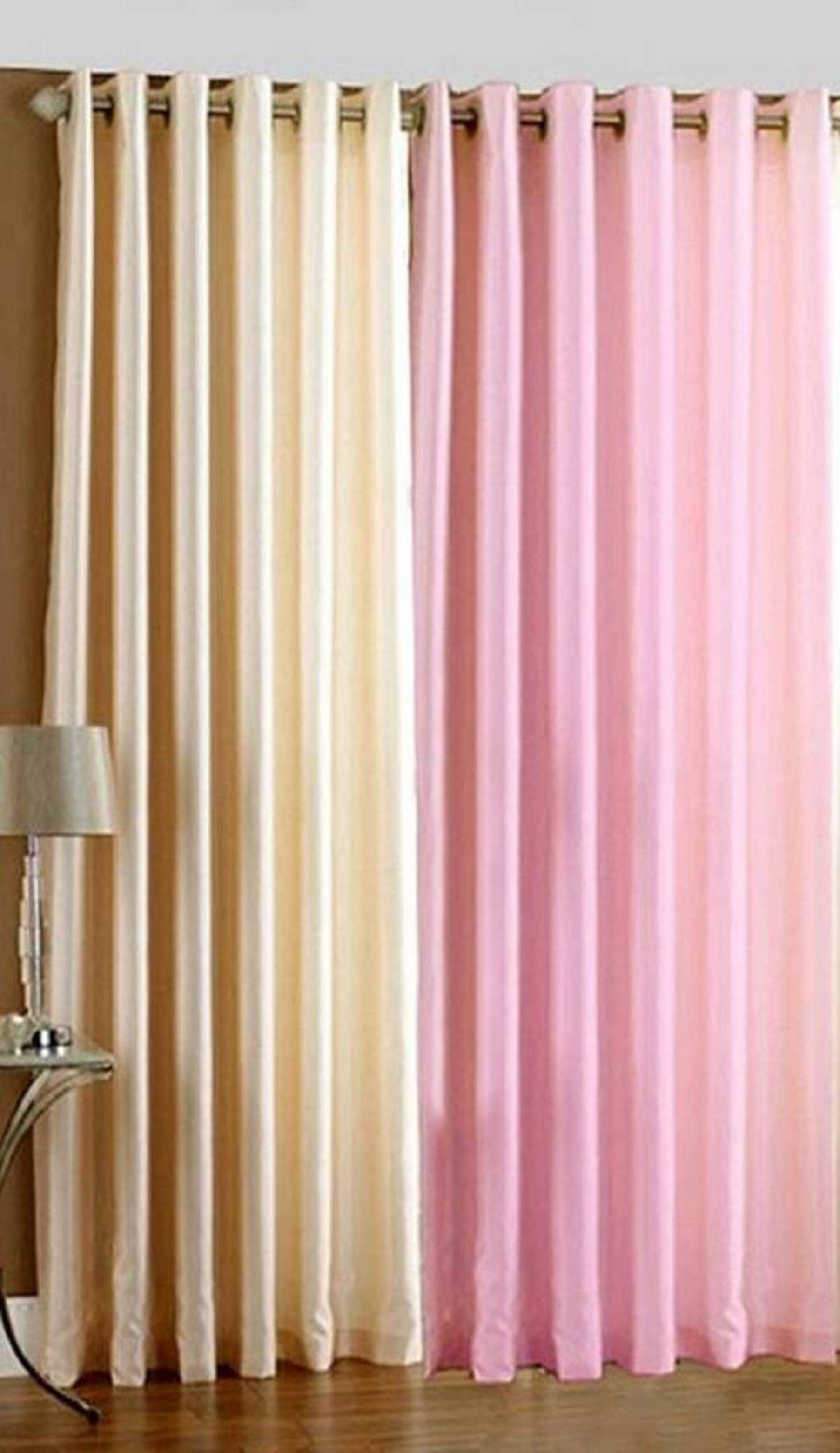 N2C Home Solid Semi-Transparent Eyelet Curtain 7 ft ( Pack of 2 ) - Pink