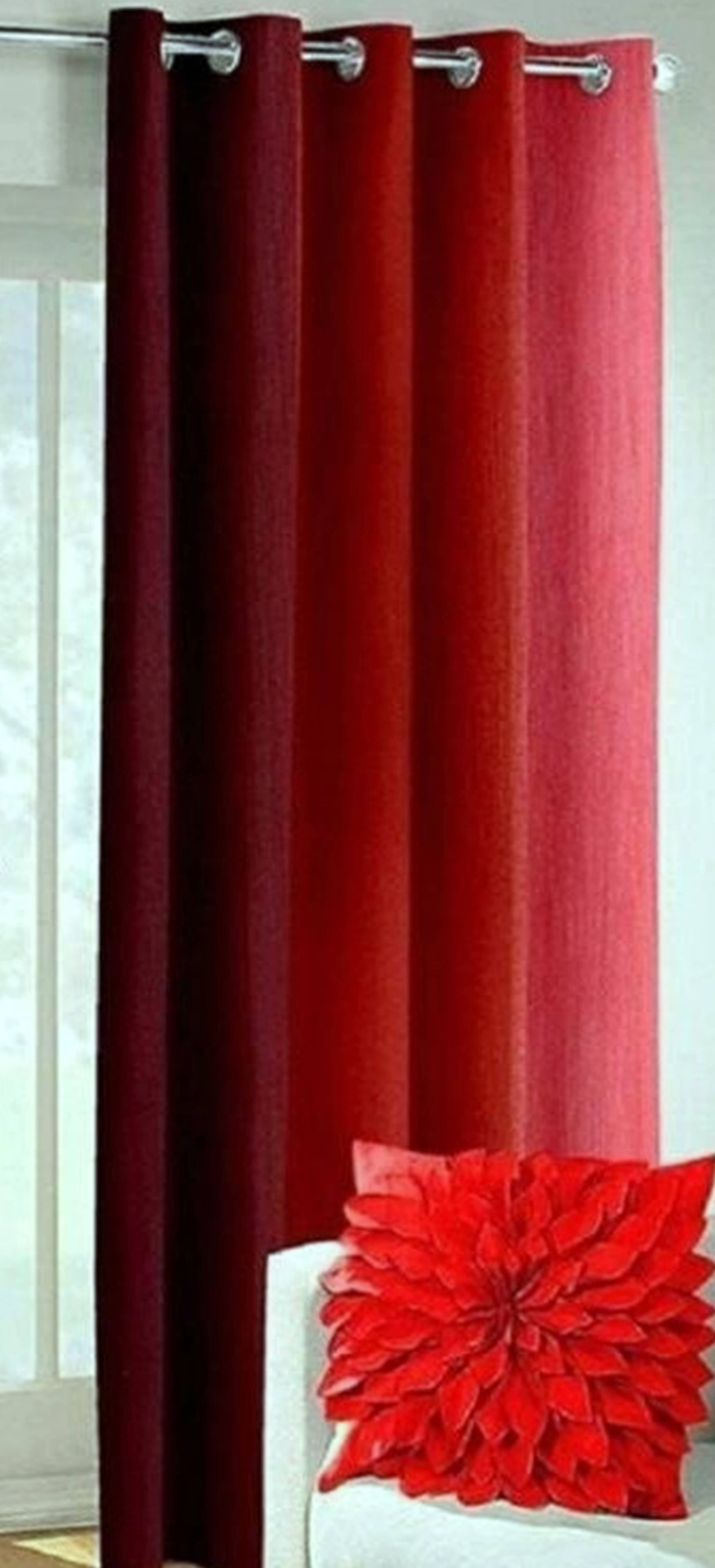 N2C Home Solid Semi-Transparent Eyelet Curtain 7 ft ( Pack of 1 ) - Red N2C Home Solid Semi-Transparent Eyelet Curtain 7 ft ( Pack of 1 ) - Red