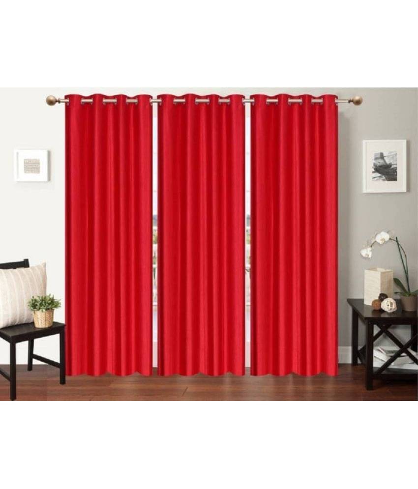 N2C Home Solid Semi-Transparent Eyelet Curtain 9 ft ( Pack of 3 ) - Red N2C Home Solid Semi-Transparent Eyelet Curtain 9 ft ( Pack of 3 ) - Red