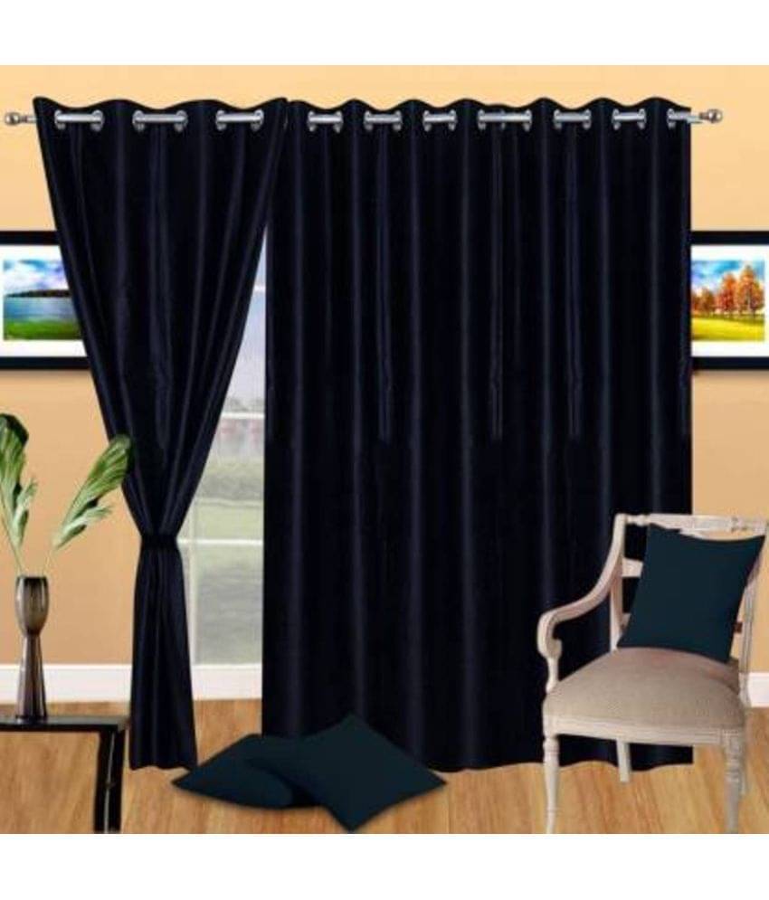 N2C Home Solid Semi-Transparent Eyelet Curtain 7 ft ( Pack of 3 ) - Black N2C Home Solid Semi-Transparent Eyelet Curtain 7 ft ( Pack of 3 ) - Black