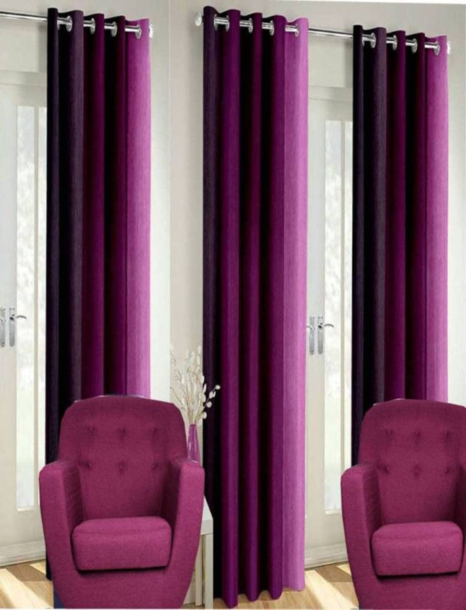 N2C Home Solid Semi-Transparent Eyelet Curtain 5 ft ( Pack of 3 ) - Purple