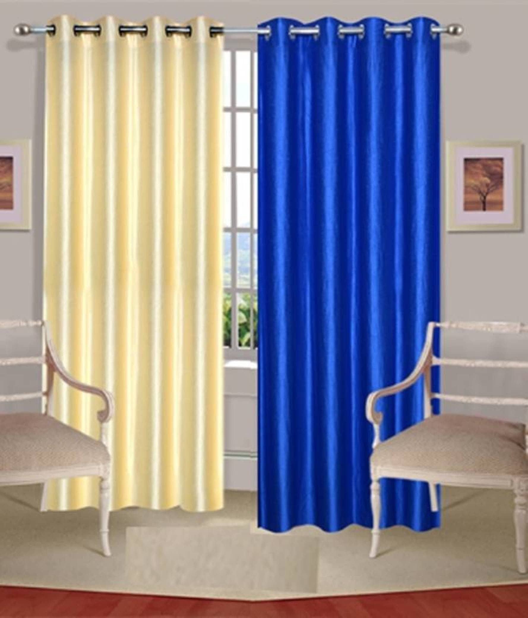 N2C Home Solid Semi-Transparent Eyelet Curtain 7 ft ( Pack of 2 ) - Multicolor