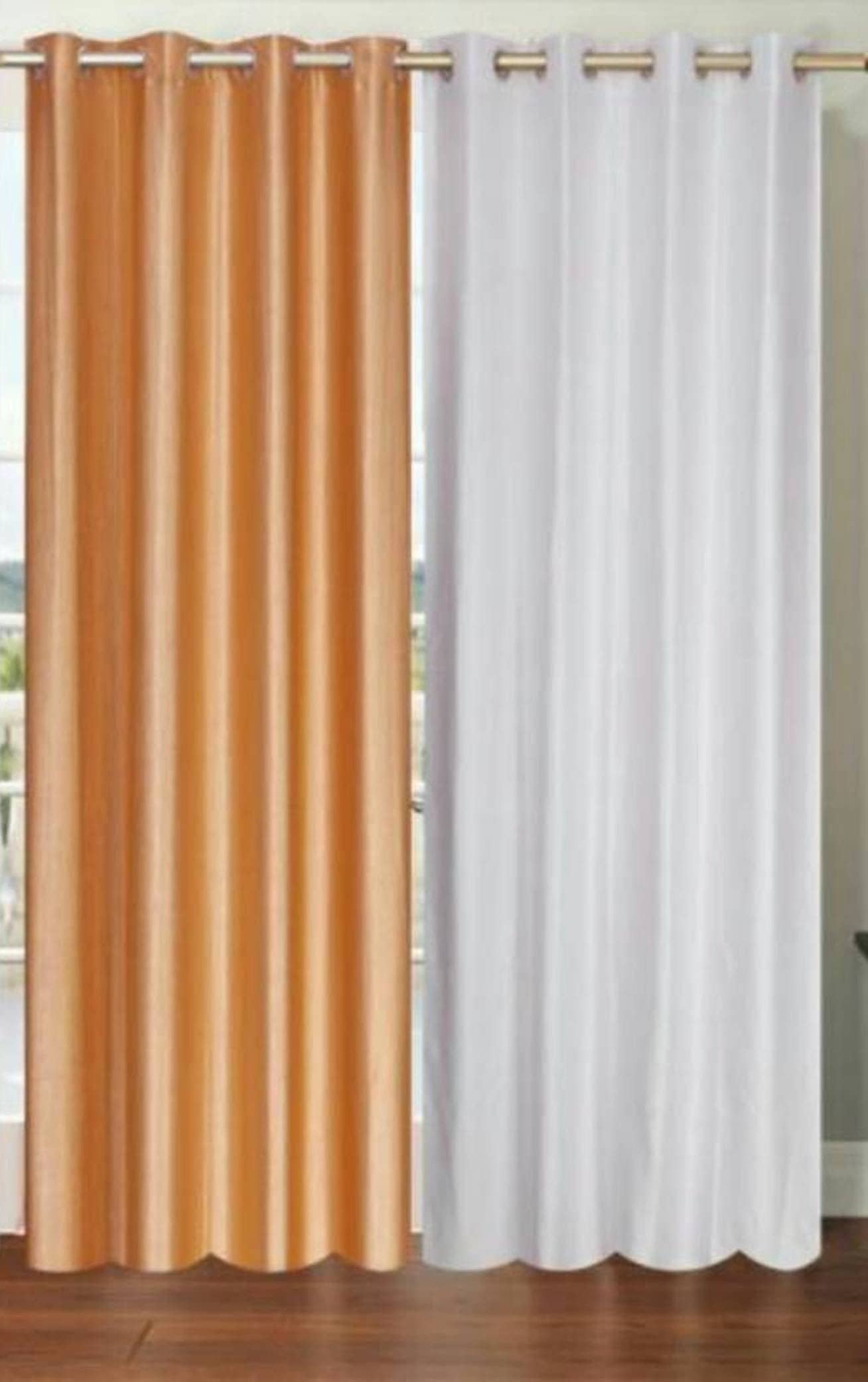 N2C Home Solid Semi-Transparent Eyelet Curtain 5 ft ( Pack of 2 ) - Multicolor