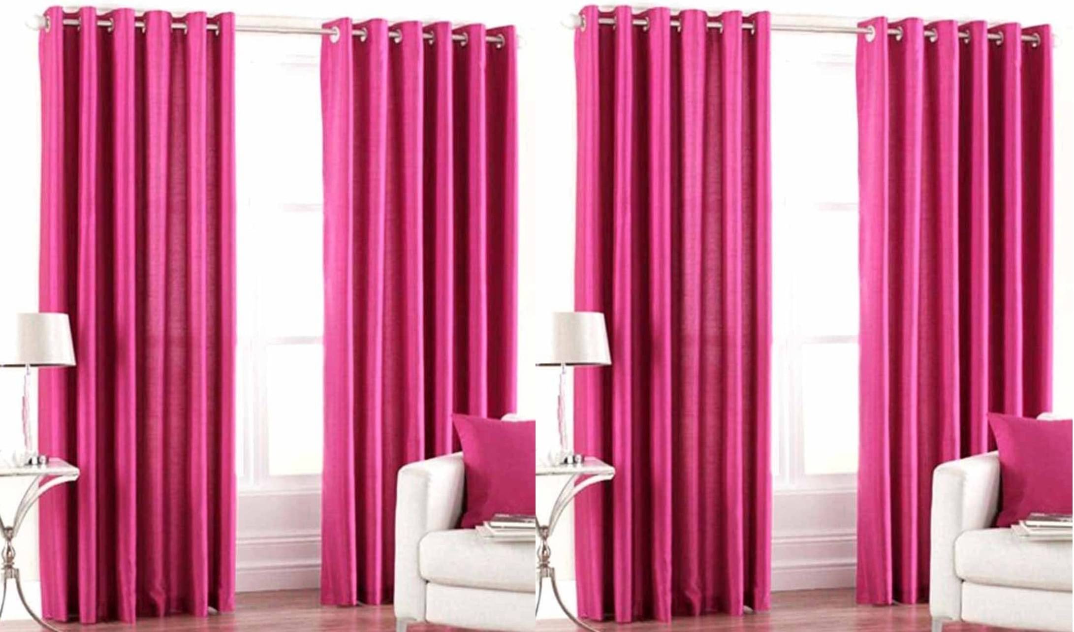 N2C Home Solid Semi-Transparent Eyelet Curtain 5 ft ( Pack of 4 ) - Pink N2C Home Solid Semi-Transparent Eyelet Curtain 5 ft ( Pack of 4 ) - Pink