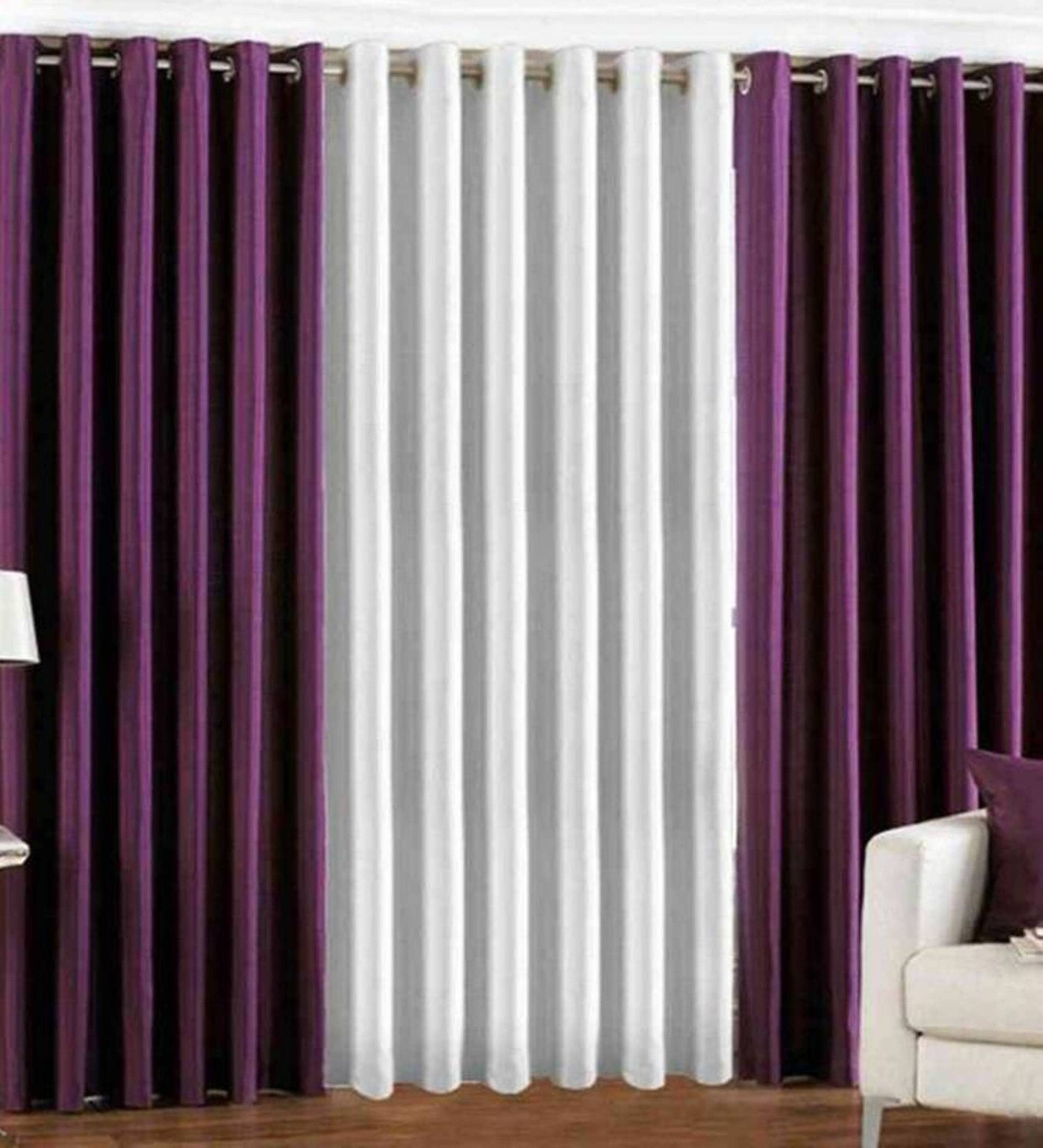 N2C Home Solid Semi-Transparent Eyelet Curtain 7 ft ( Pack of 3 ) - Multicolor