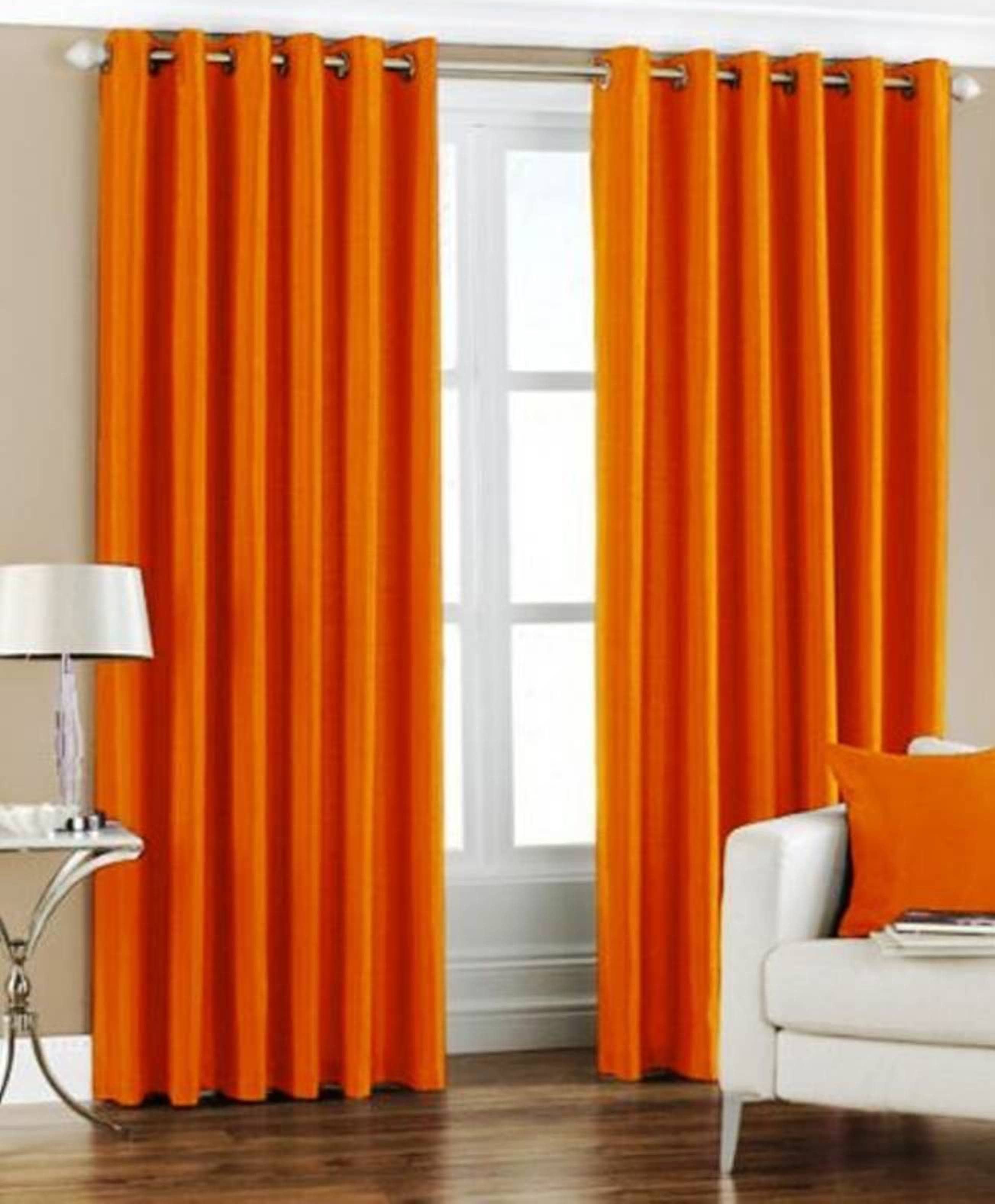 N2C Home Solid Semi-Transparent Eyelet Curtain 7 ft ( Pack of 2 ) - Orange