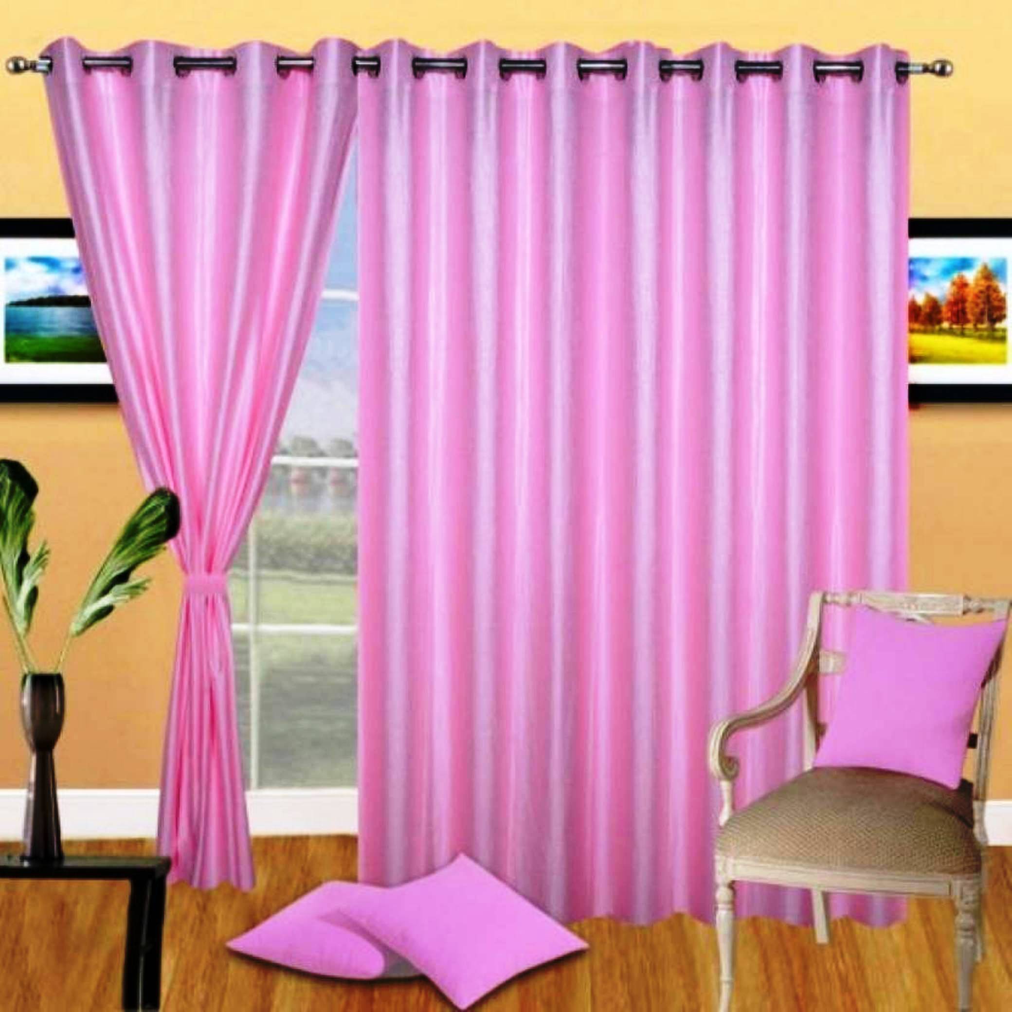N2C Home Solid Semi-Transparent Eyelet Curtain 9 ft ( Pack of 3 ) - Pink N2C Home Solid Semi-Transparent Eyelet Curtain 9 ft ( Pack of 3 ) - Pink