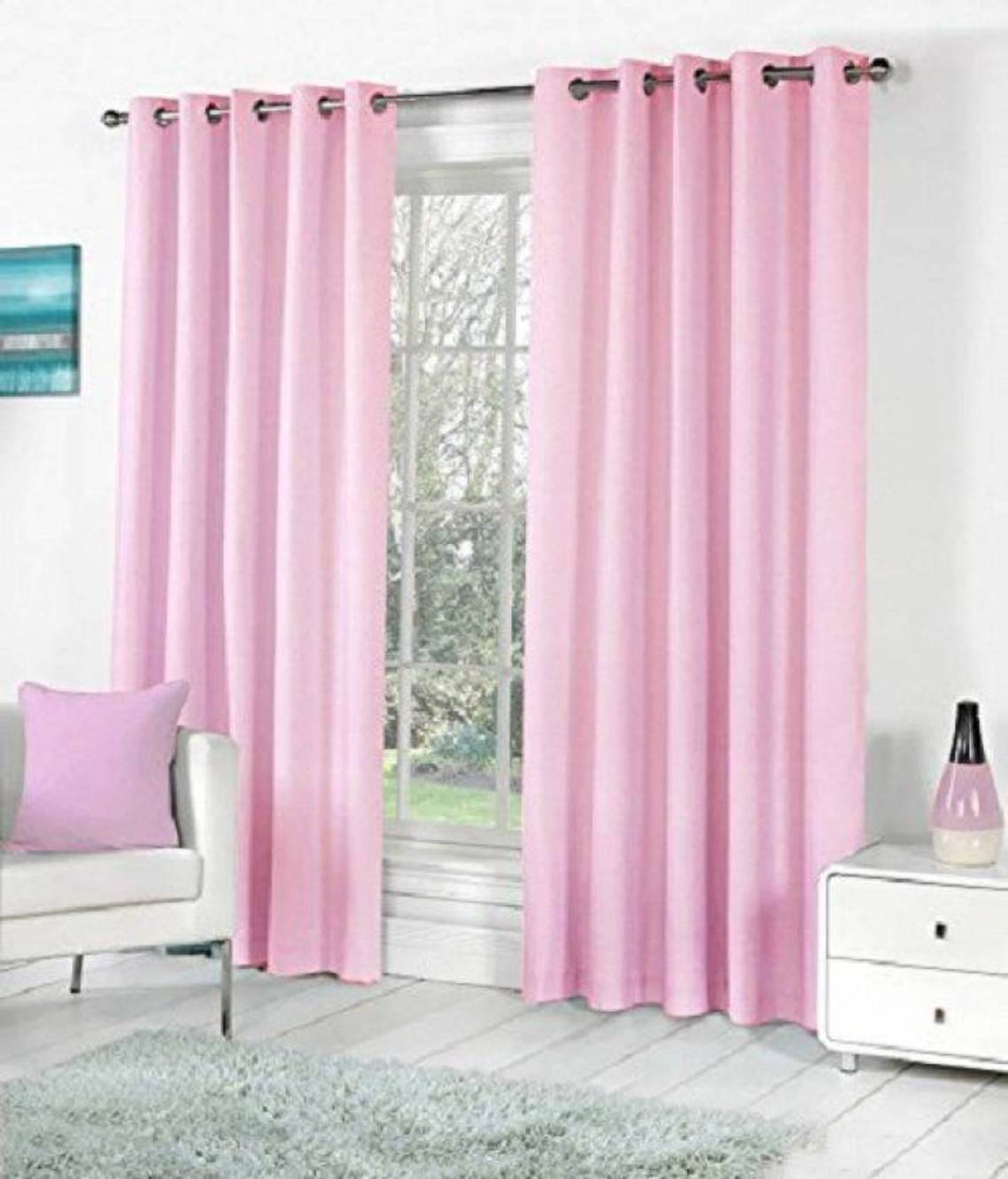     			N2C Home Solid Semi-Transparent Eyelet Curtain 5 ft ( Pack of 2 ) - Pink