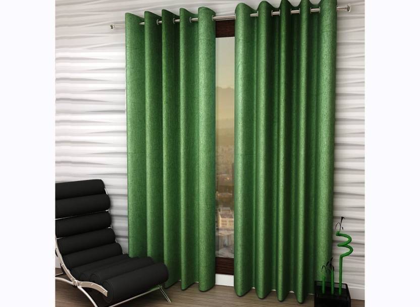 N2C Home Solid Semi-Transparent Eyelet Curtain 7 ft ( Pack of 2 ) - Green N2C Home Solid Semi-Transparent Eyelet Curtain 7 ft ( Pack of 2 ) - Green