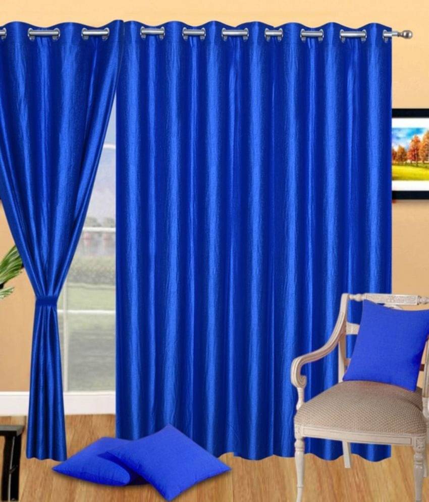     			N2C Home Solid Semi-Transparent Eyelet Curtain 7 ft ( Pack of 2 ) - Blue