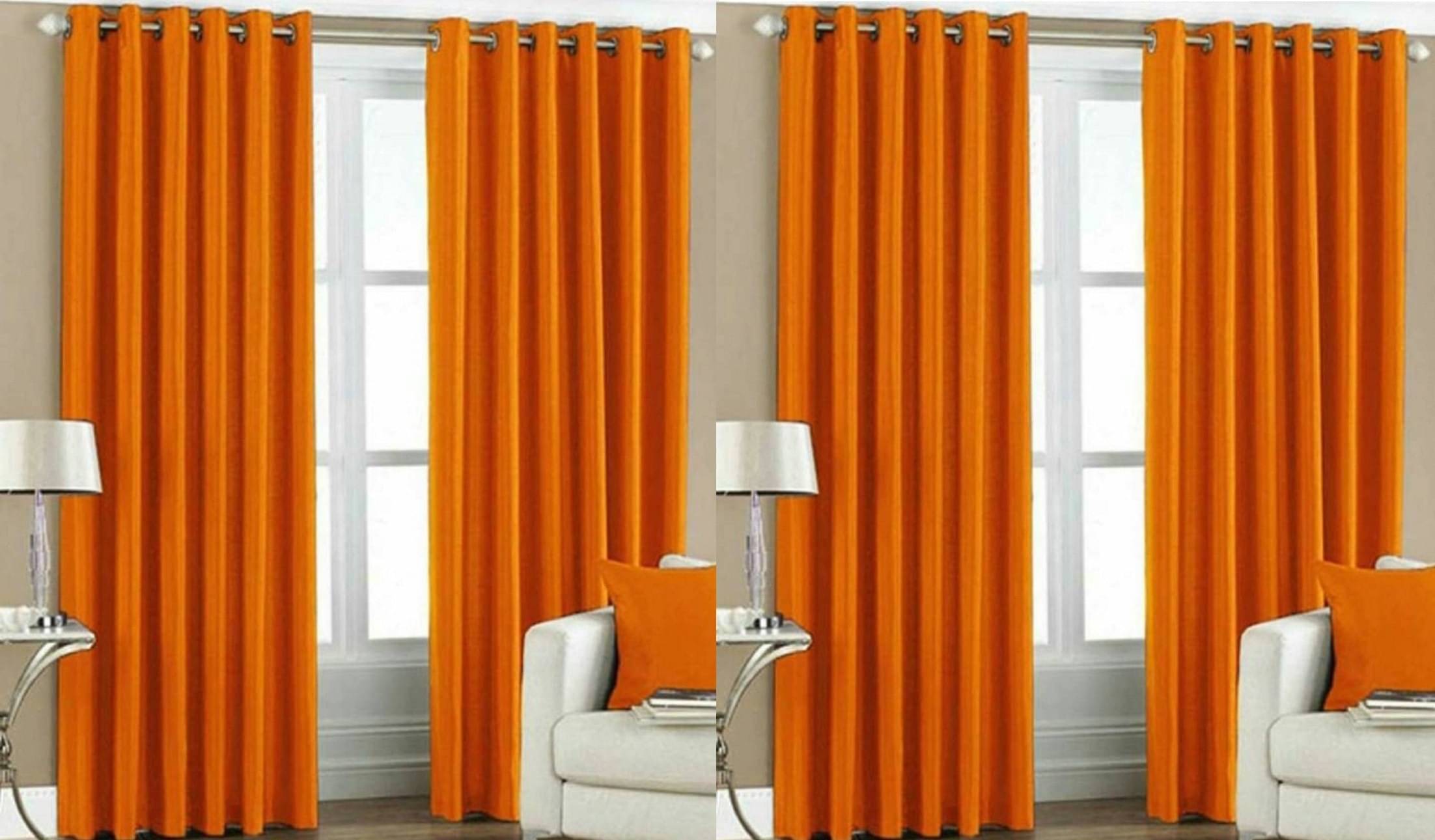 N2C Home Solid Semi-Transparent Eyelet Curtain 5 ft ( Pack of 4 ) - Orange N2C Home Solid Semi-Transparent Eyelet Curtain 5 ft ( Pack of 4 ) - Orange