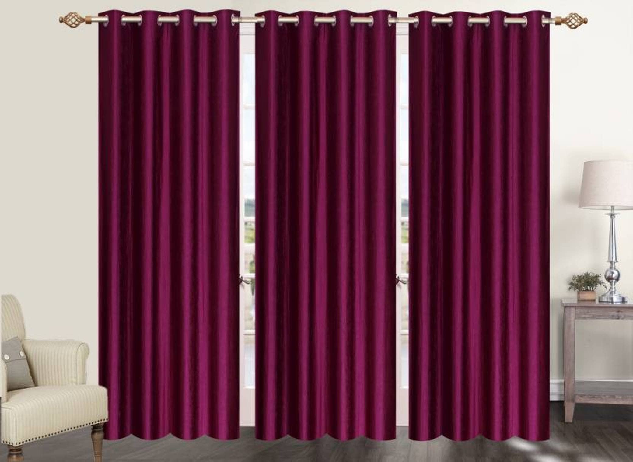 N2C Home Solid Semi-Transparent Eyelet Curtain 7 ft ( Pack of 3 ) - Purple