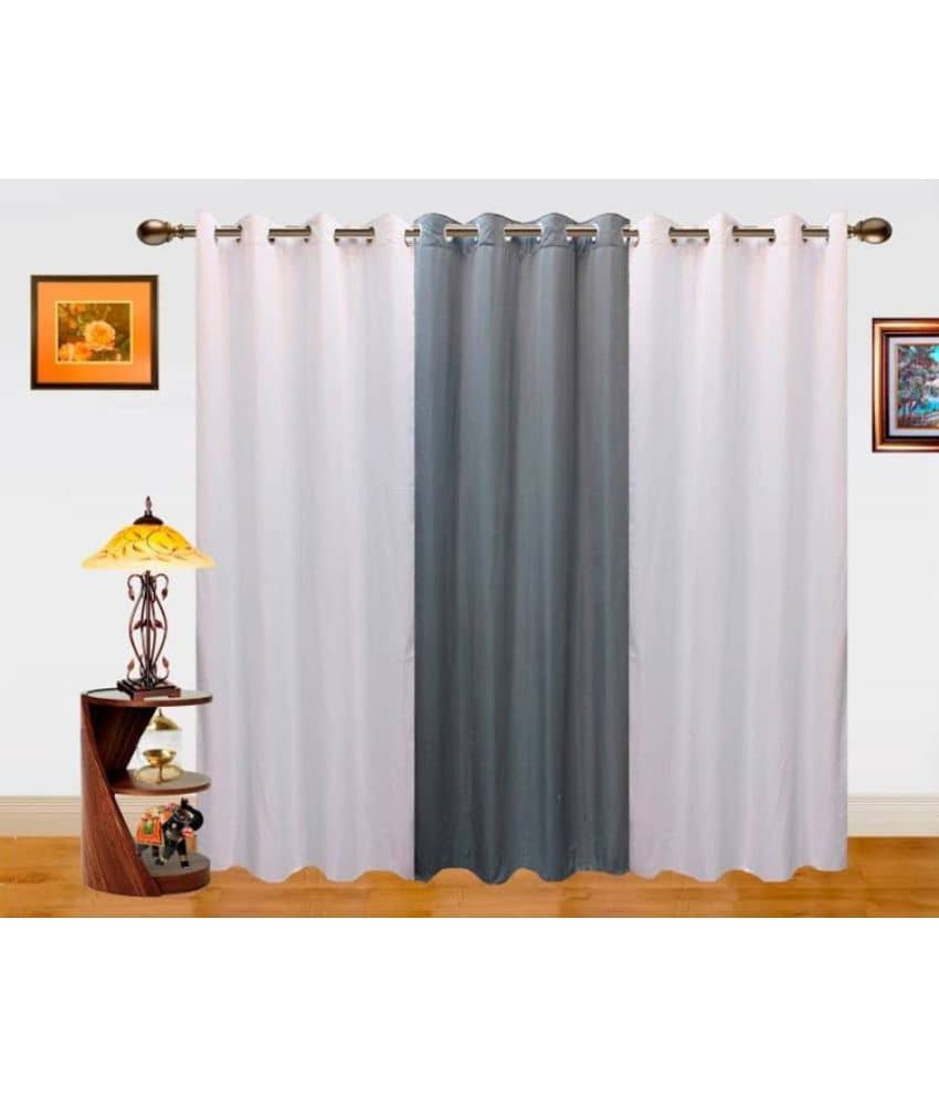 N2C Home Solid Semi-Transparent Eyelet Curtain 9 ft ( Pack of 3 ) - Multicolor