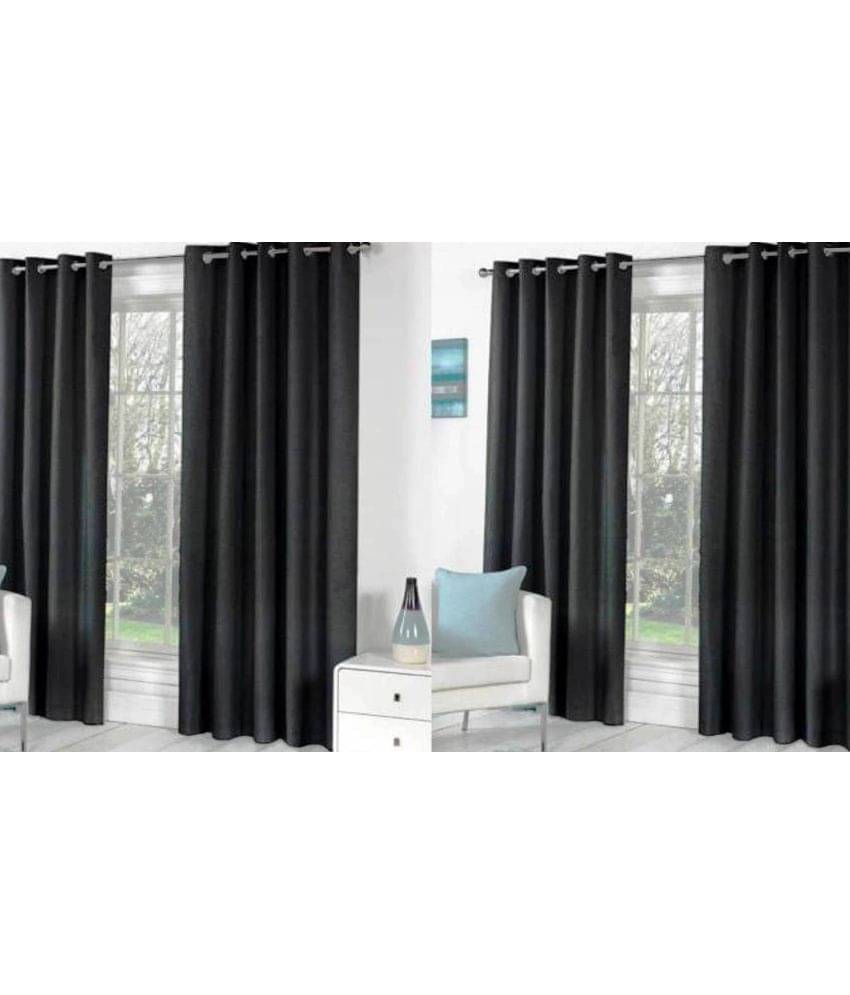 N2C Home Solid Semi-Transparent Eyelet Curtain 7 ft ( Pack of 4 ) - Black N2C Home Solid Semi-Transparent Eyelet Curtain 7 ft ( Pack of 4 ) - Black