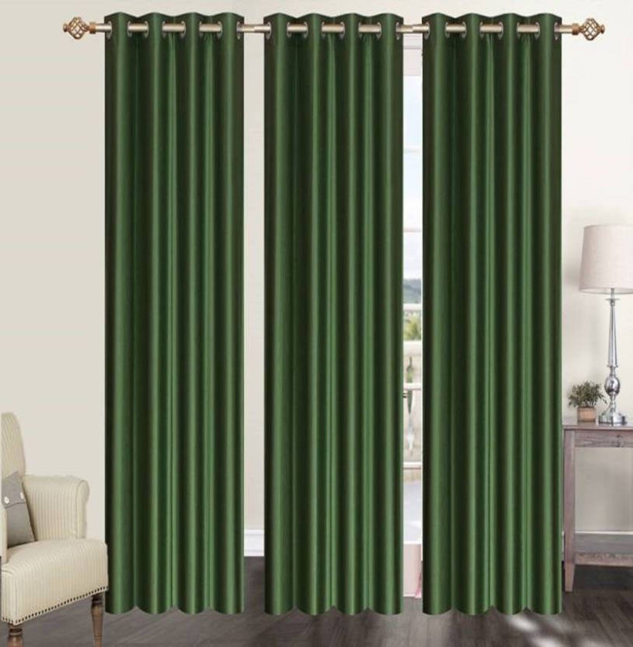     			N2C Home Solid Semi-Transparent Eyelet Curtain 7 ft ( Pack of 3 ) - Green