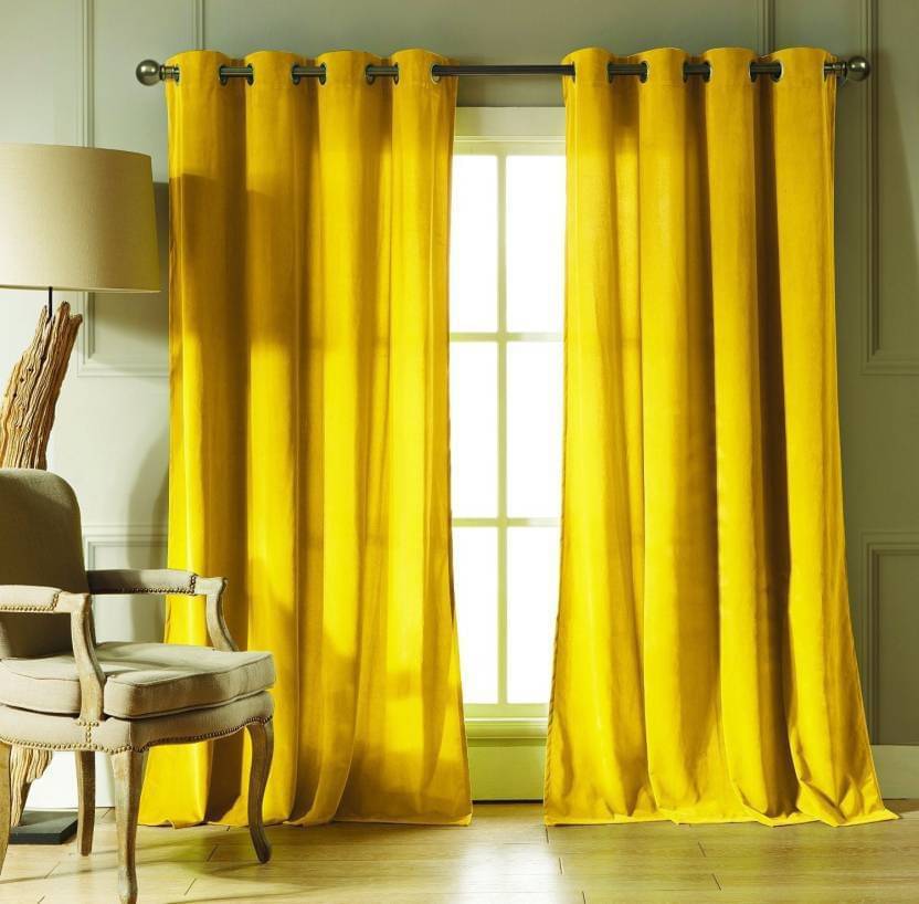 N2C Home Solid Semi-Transparent Eyelet Curtain 7 ft ( Pack of 2 ) - Yellow N2C Home Solid Semi-Transparent Eyelet Curtain 7 ft ( Pack of 2 ) - Yellow