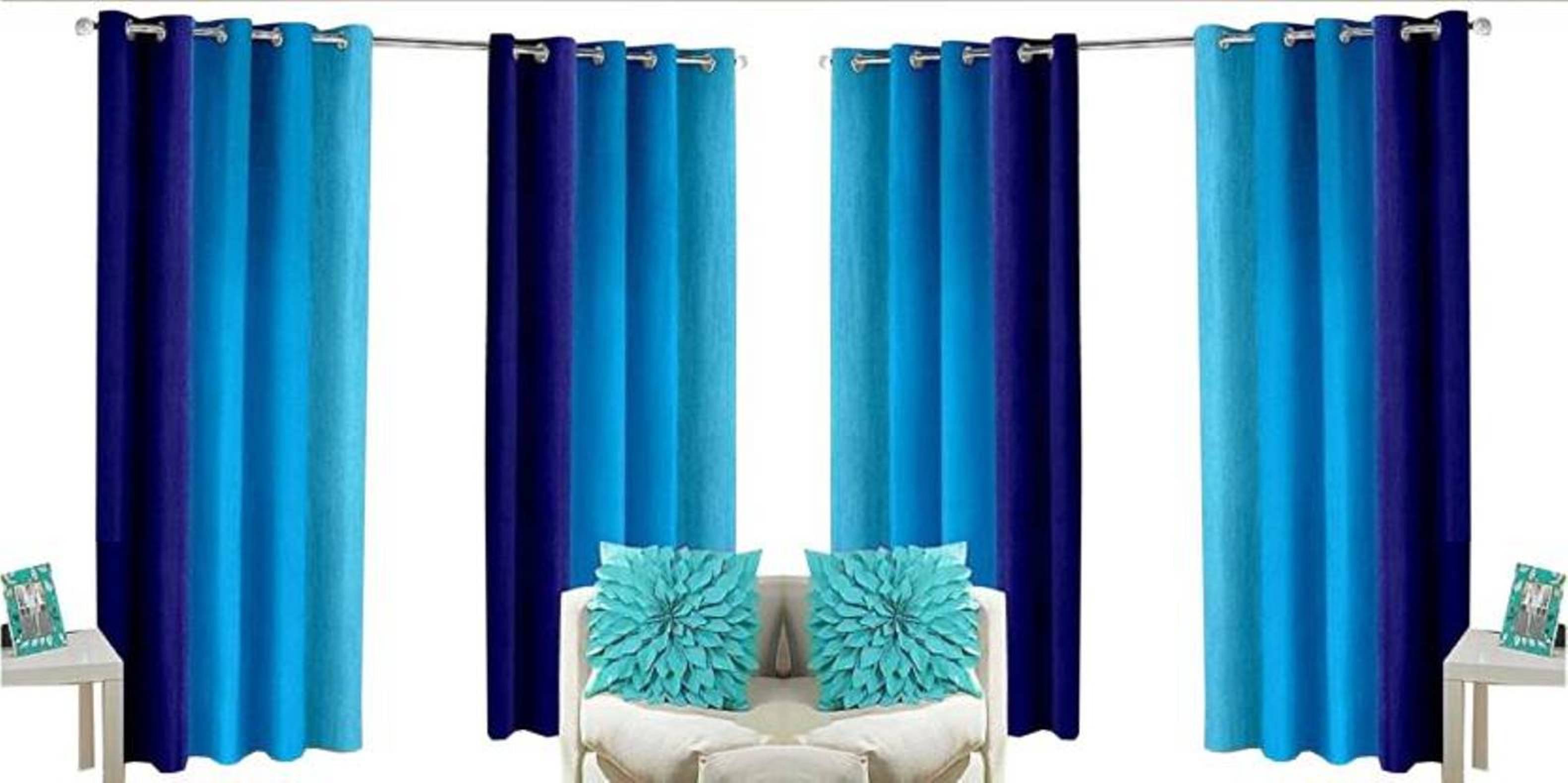 N2C Home Solid Semi-Transparent Eyelet Curtain 5 ft ( Pack of 4 ) - Blue N2C Home Solid Semi-Transparent Eyelet Curtain 5 ft ( Pack of 4 ) - Blue