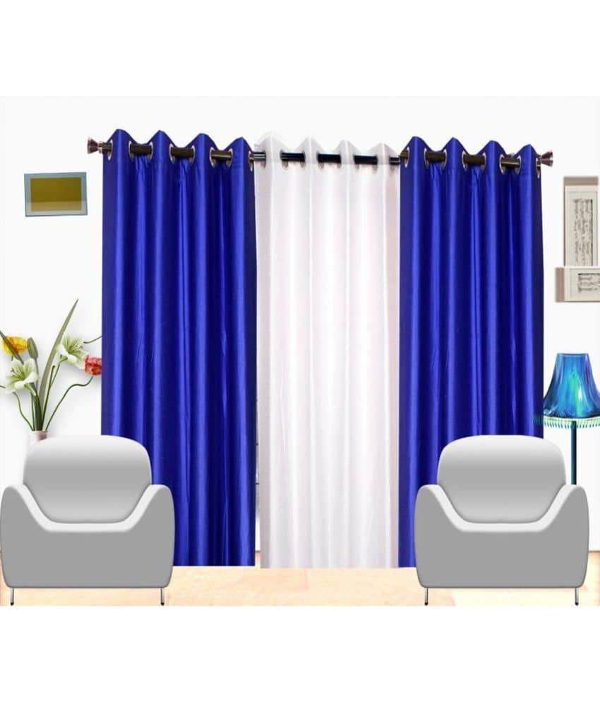 N2C Home Solid Semi-Transparent Eyelet Curtain 9 ft ( Pack of 3 ) - Multicolor