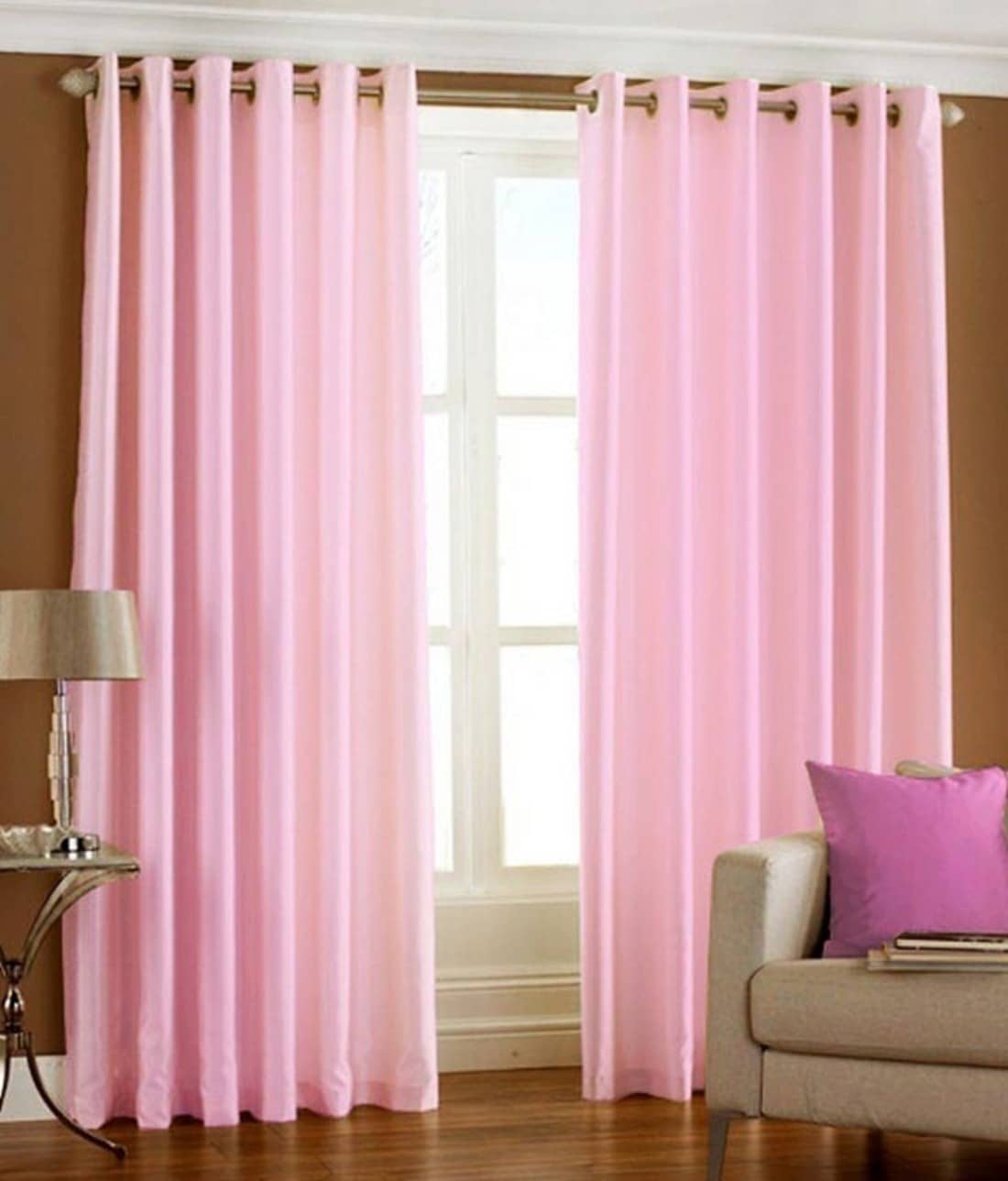 N2C Home Solid Semi-Transparent Eyelet Curtain 9 ft ( Pack of 2 ) - Pink
