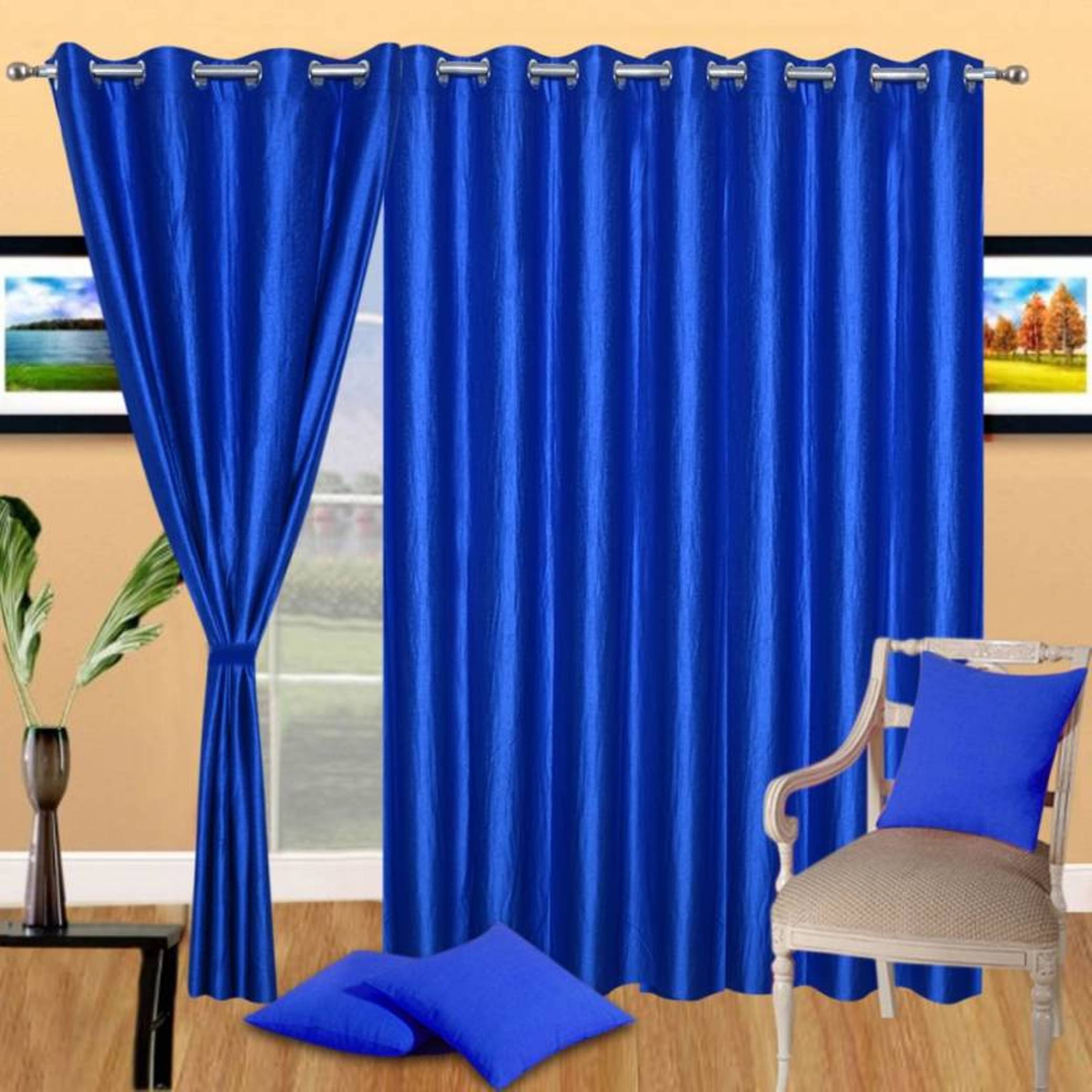     			N2C Home Solid Semi-Transparent Eyelet Curtain 7 ft ( Pack of 3 ) - Blue