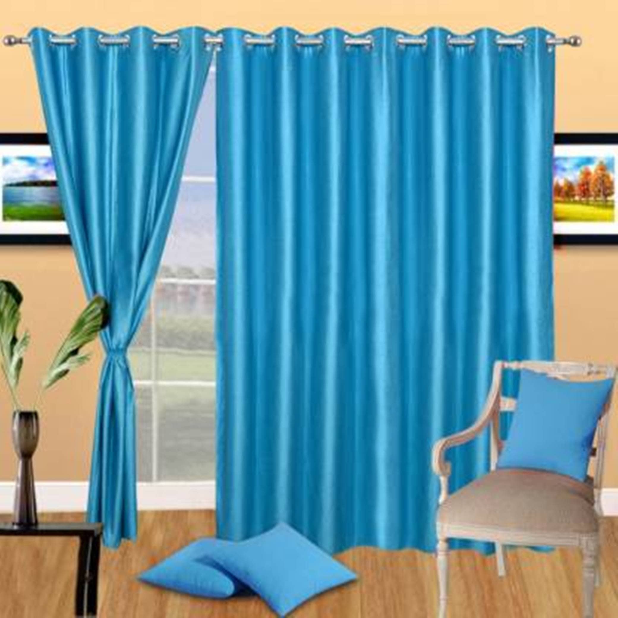 N2C Home Solid Semi-Transparent Eyelet Curtain 7 ft ( Pack of 3 ) - Teal