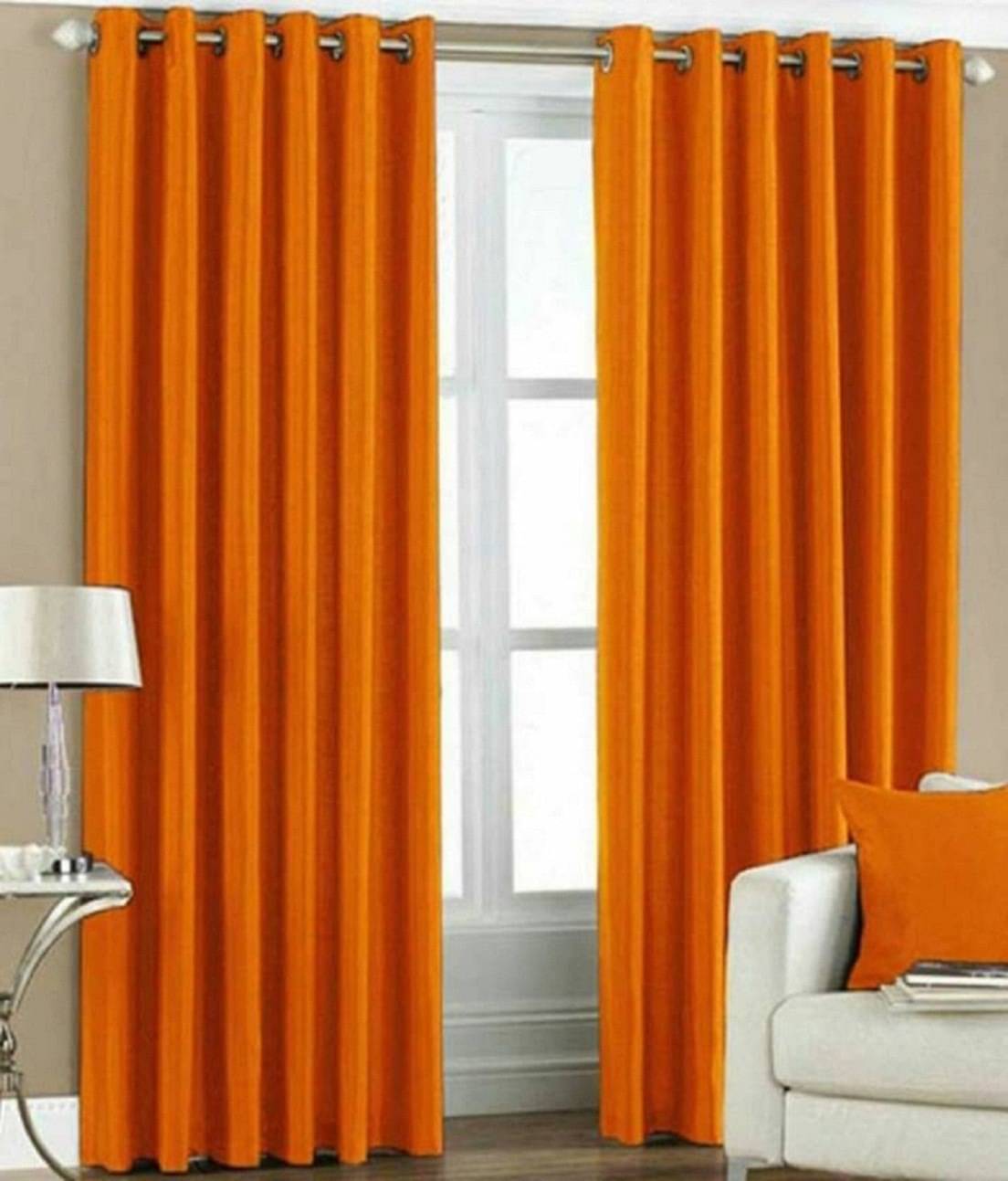 N2C Home Solid Semi-Transparent Eyelet Curtain 9 ft ( Pack of 2 ) - Orange N2C Home Solid Semi-Transparent Eyelet Curtain 9 ft ( Pack of 2 ) - Orange