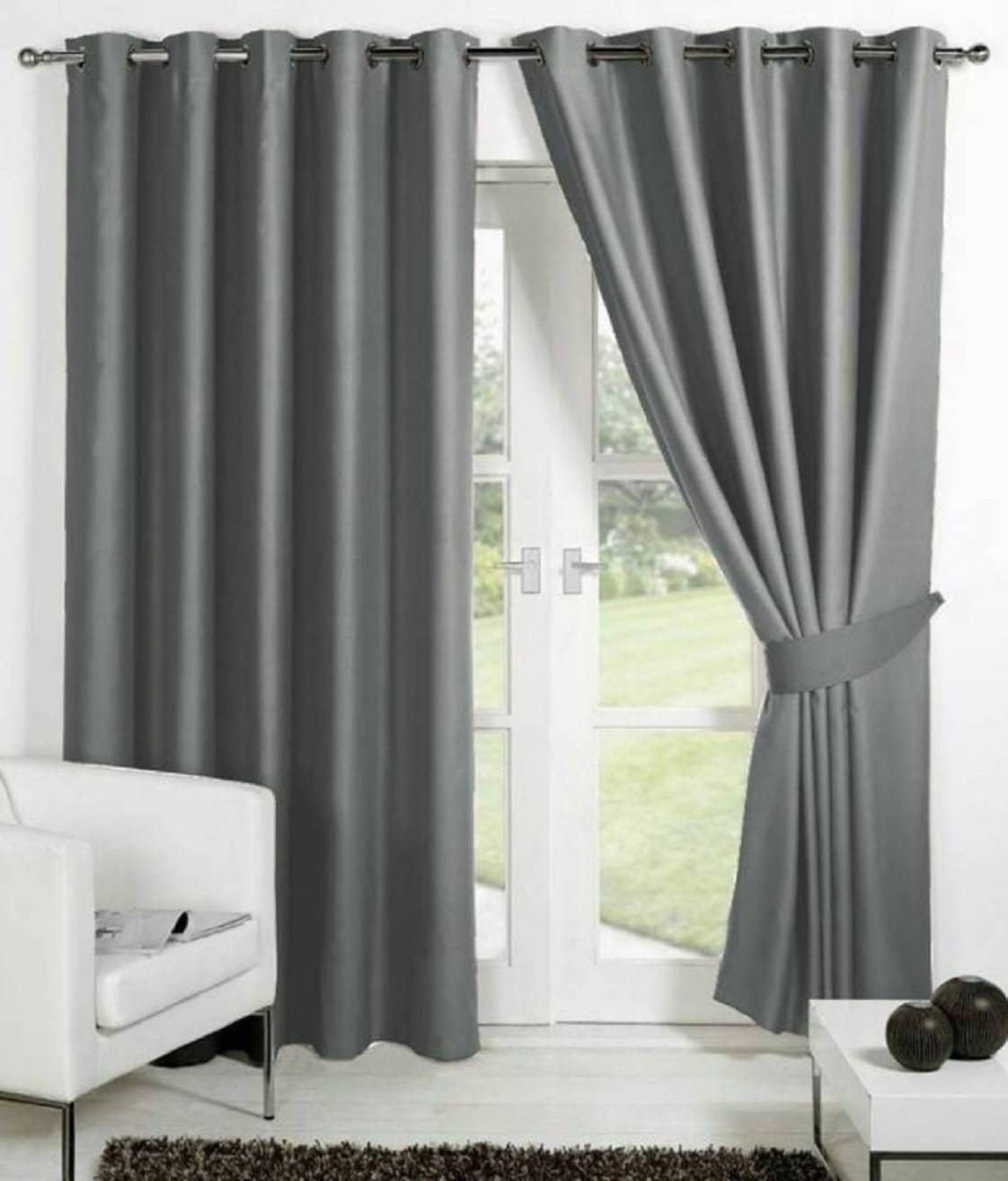 N2C Home Solid Semi-Transparent Eyelet Curtain 7 ft ( Pack of 2 ) - Dark Grey N2C Home Solid Semi-Transparent Eyelet Curtain 7 ft ( Pack of 2 ) - Dark Grey