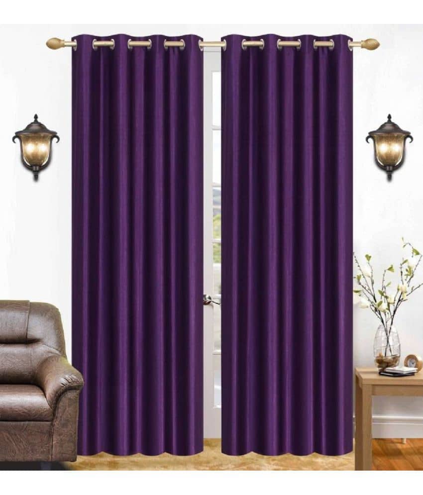 N2C Home Solid Semi-Transparent Eyelet Curtain 7 ft ( Pack of 2 ) - Purple