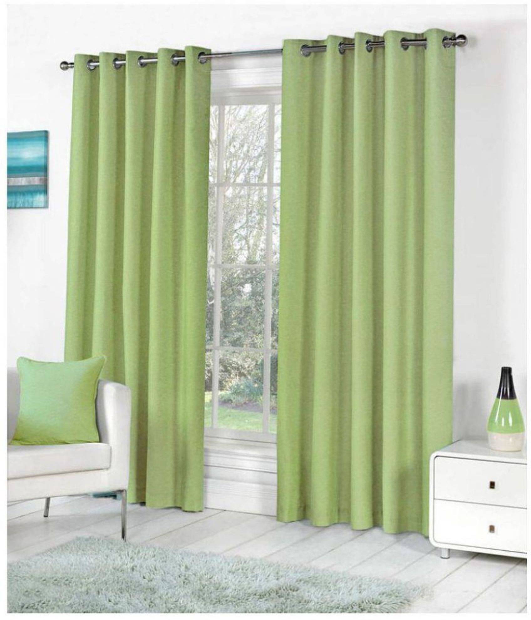 N2C Home Solid Semi-Transparent Eyelet Curtain 9 ft ( Pack of 2 ) - Green N2C Home Solid Semi-Transparent Eyelet Curtain 9 ft ( Pack of 2 ) - Green