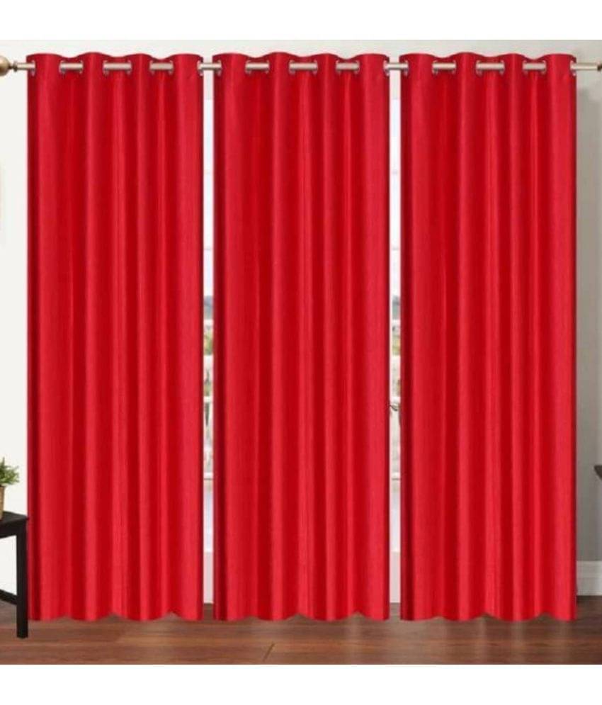 N2C Home Solid Semi-Transparent Eyelet Curtain 9 ft ( Pack of 3 ) - Red N2C Home Solid Semi-Transparent Eyelet Curtain 9 ft ( Pack of 3 ) - Red