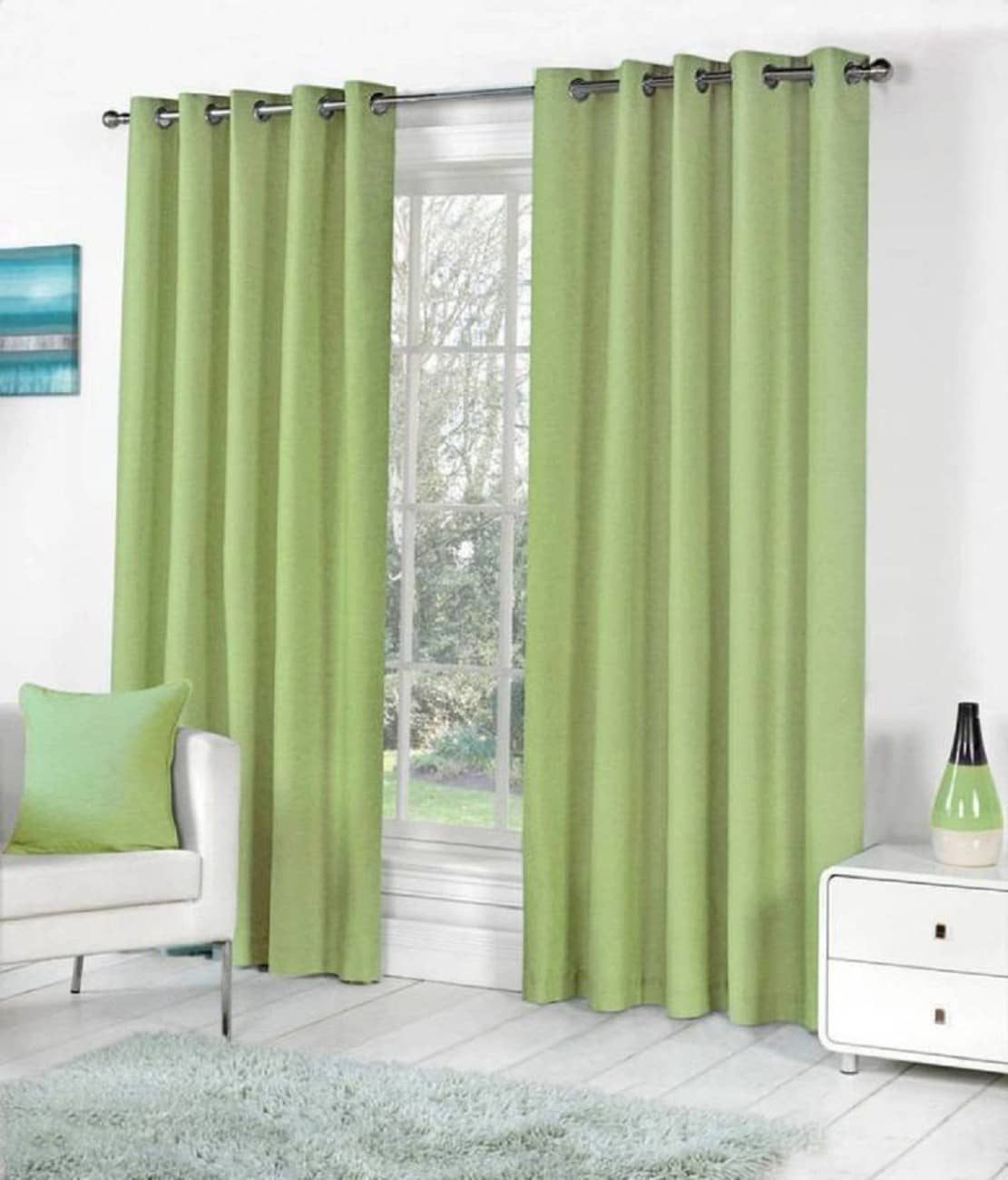 N2C Home Solid Semi-Transparent Eyelet Curtain 9 ft ( Pack of 2 ) - Green