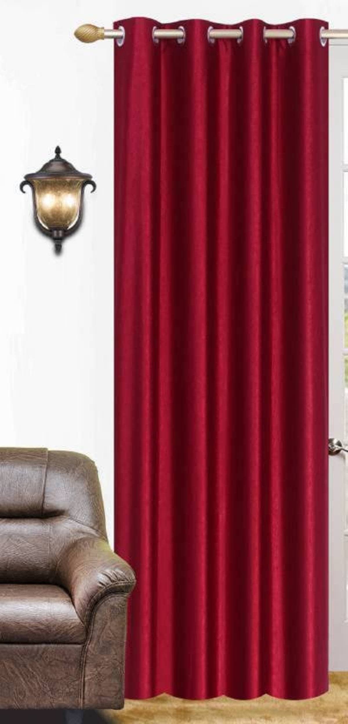 N2C Home Solid Semi-Transparent Eyelet Curtain 9 ft ( Pack of 1 ) - Maroon