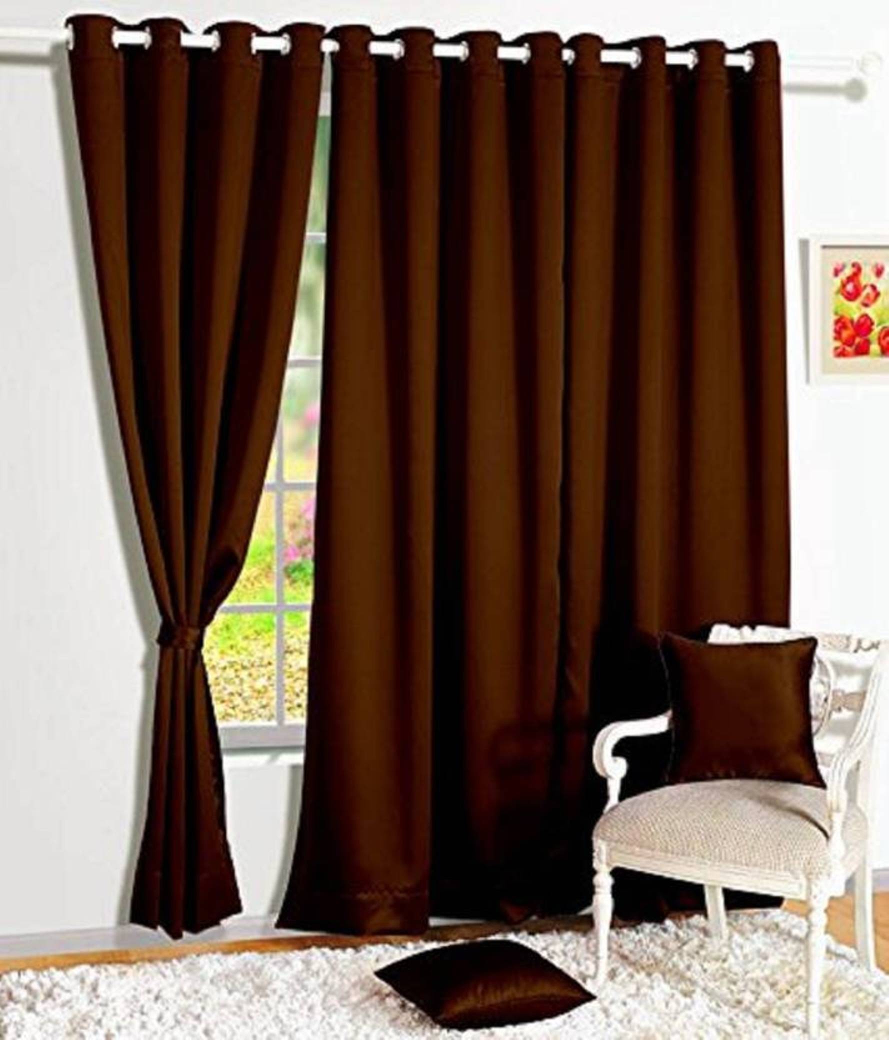 N2C Home Solid Semi-Transparent Eyelet Curtain 5 ft ( Pack of 3 ) - Brown N2C Home Solid Semi-Transparent Eyelet Curtain 5 ft ( Pack of 3 ) - Brown