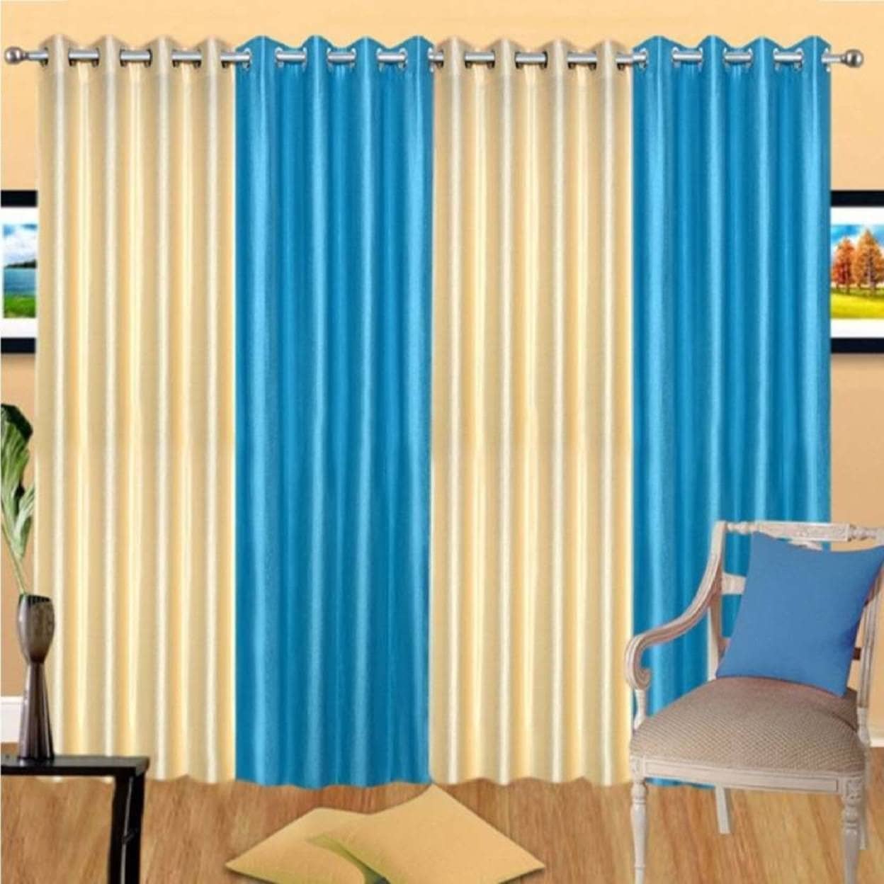 N2C Home Solid Semi-Transparent Eyelet Curtain 5 ft ( Pack of 4 ) - Multicolor