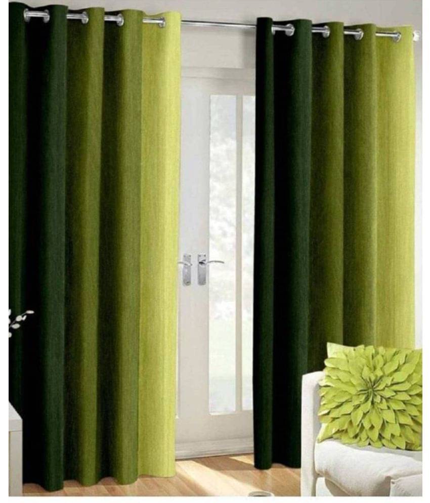 N2C Home Solid Semi-Transparent Eyelet Curtain 7 ft ( Pack of 2 ) - Green N2C Home Solid Semi-Transparent Eyelet Curtain 7 ft ( Pack of 2 ) - Green