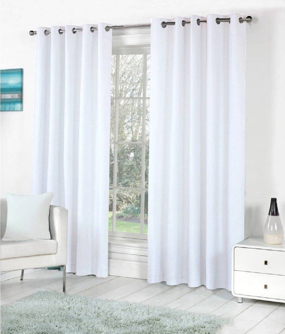 N2C Home Solid Semi-Transparent Eyelet Curtain 7 ft ( Pack of 2 ) - White N2C Home Solid Semi-Transparent Eyelet Curtain 7 ft ( Pack of 2 ) - White