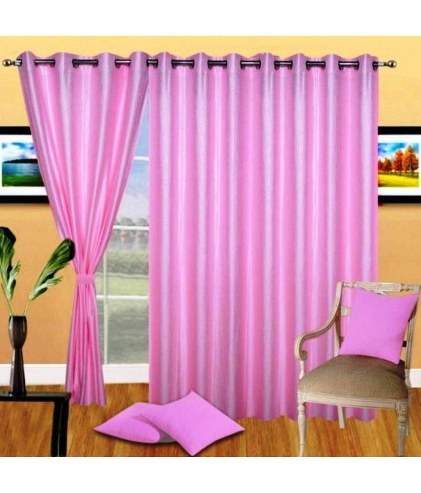 N2C Home Solid Semi-Transparent Eyelet Curtain 7 ft ( Pack of 3 ) - Pink N2C Home Solid Semi-Transparent Eyelet Curtain 7 ft ( Pack of 3 ) - Pink