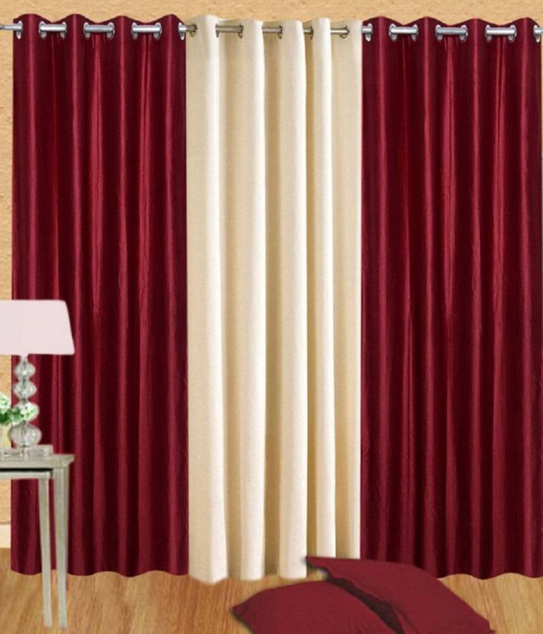     			N2C Home Solid Semi-Transparent Eyelet Curtain 5 ft ( Pack of 3 ) - Maroon