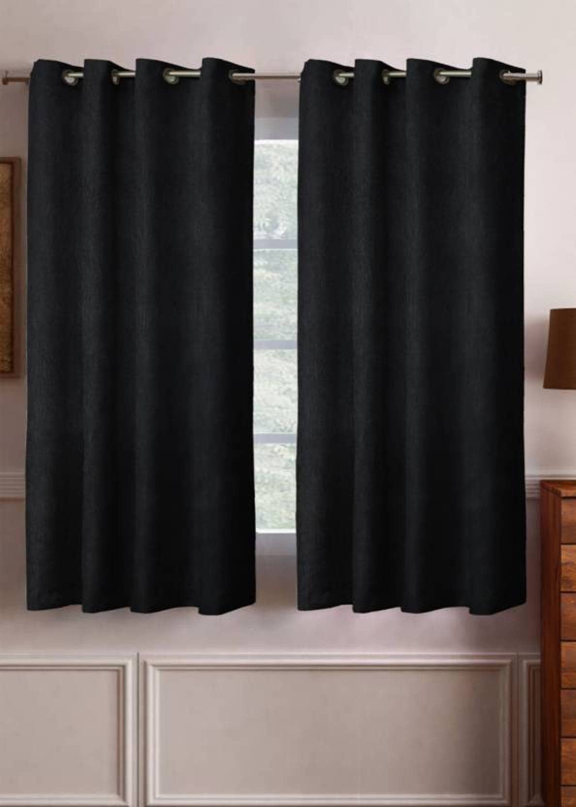 N2C Home Solid Semi-Transparent Eyelet Curtain 5 ft ( Pack of 2 ) - Black