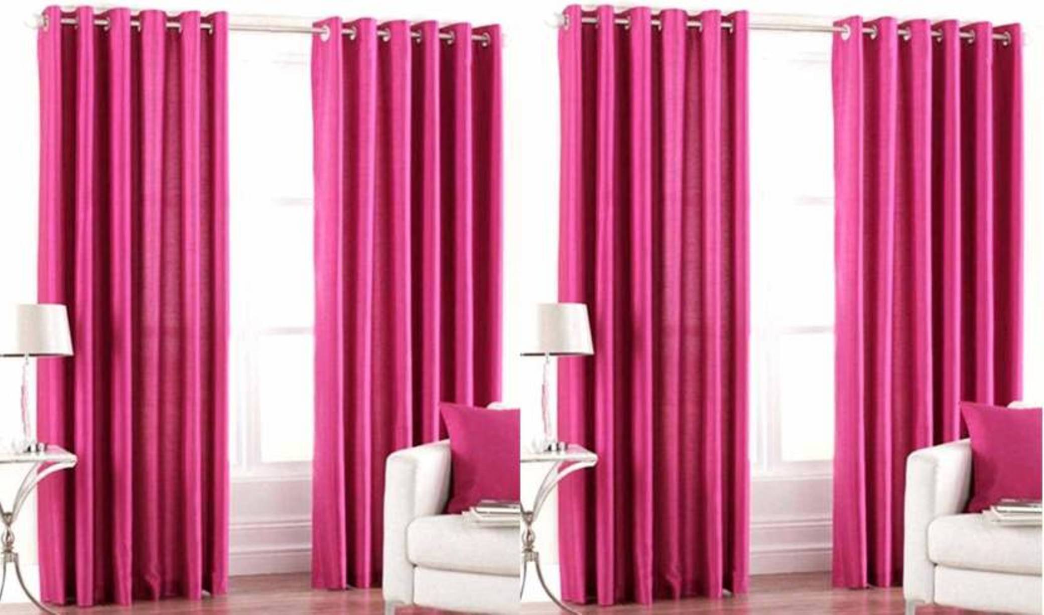 N2C Home Solid Semi-Transparent Eyelet Curtain 7 ft ( Pack of 4 ) - Pink N2C Home Solid Semi-Transparent Eyelet Curtain 7 ft ( Pack of 4 ) - Pink