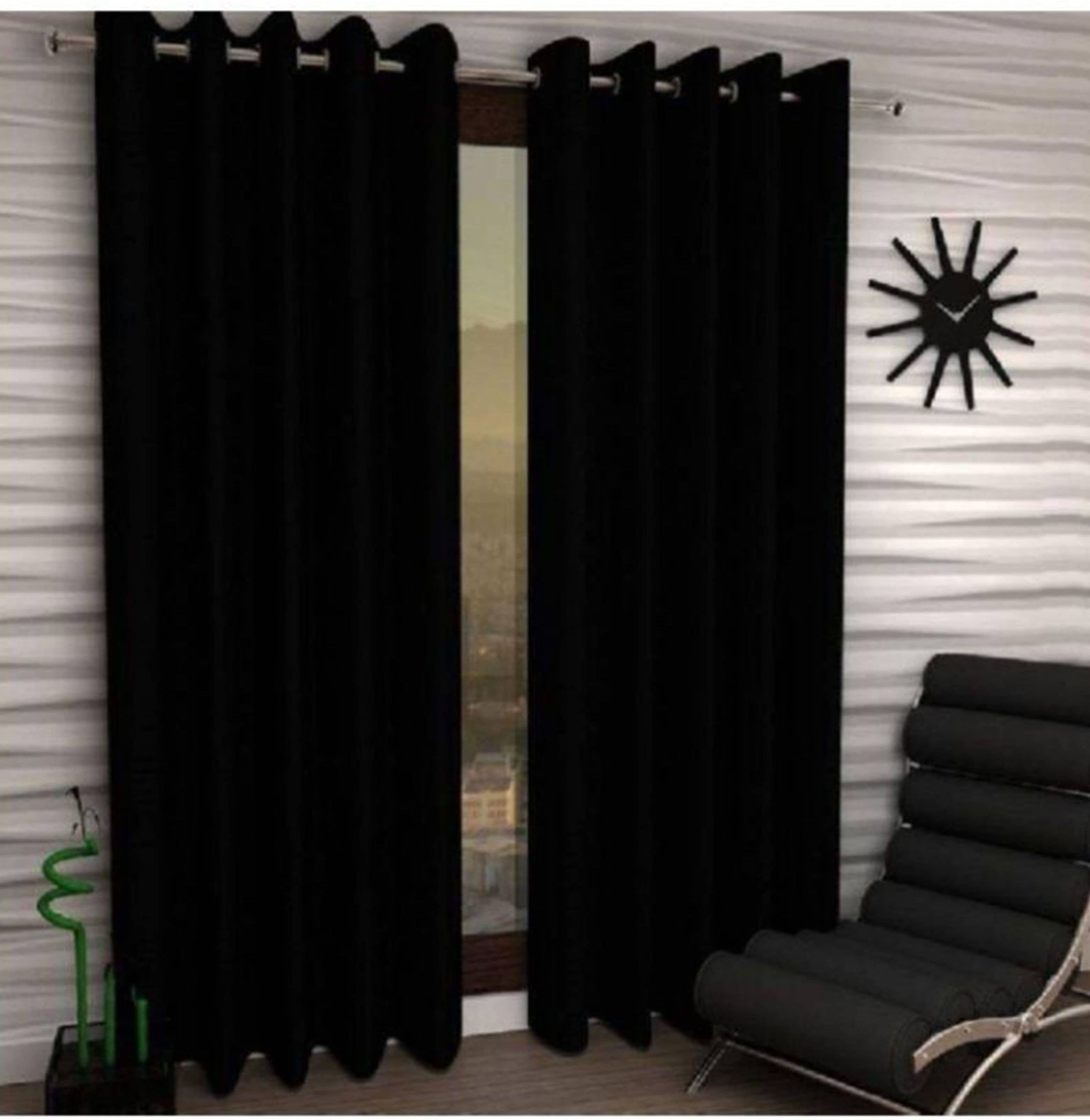 N2C Home Solid Semi-Transparent Eyelet Curtain 7 ft ( Pack of 2 ) - Black