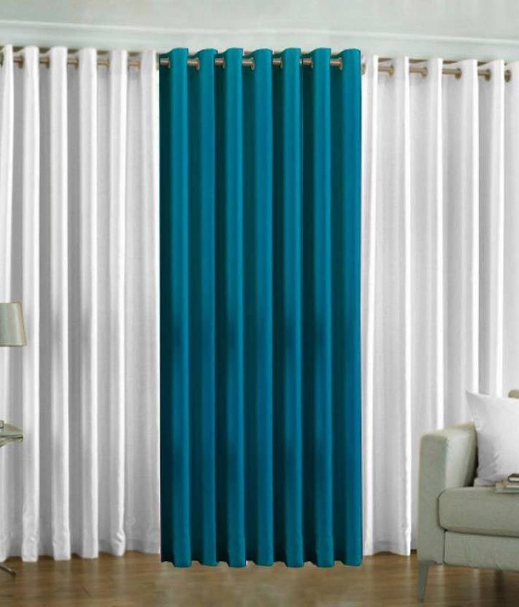N2C Home Solid Semi-Transparent Eyelet Curtain 7 ft ( Pack of 3 ) - Multicolor