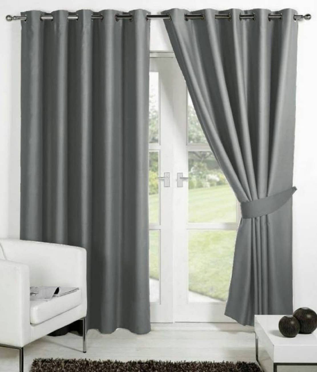 N2C Home Solid Semi-Transparent Eyelet Curtain 9 ft ( Pack of 2 ) - Dark Grey