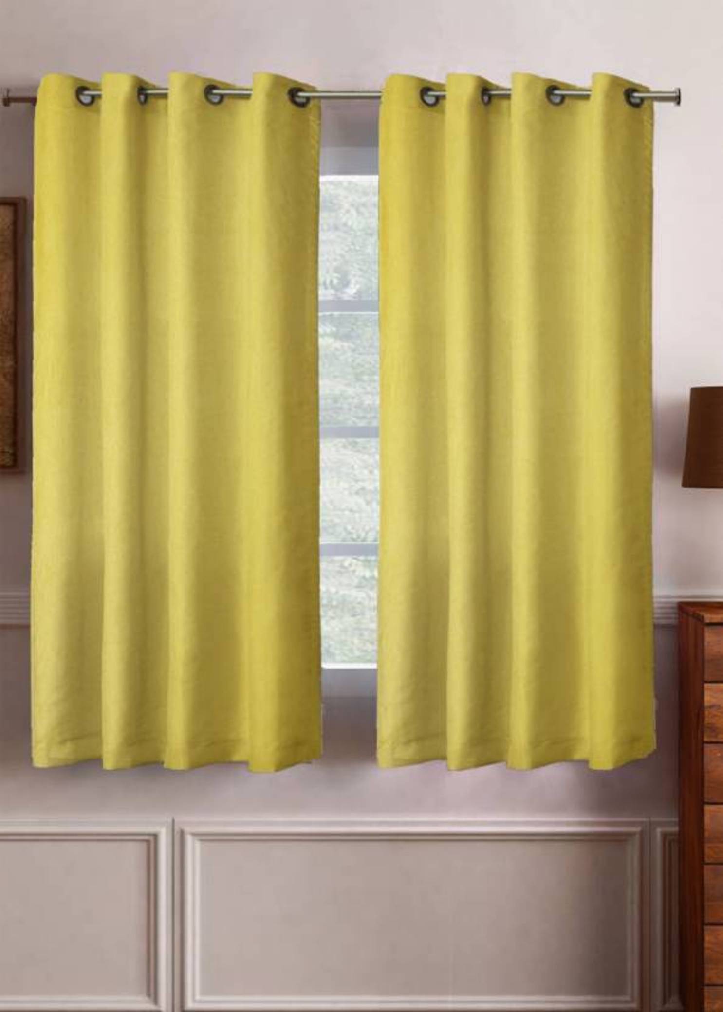 N2C Home Solid Semi-Transparent Eyelet Curtain 5 ft ( Pack of 2 ) - Yellow N2C Home Solid Semi-Transparent Eyelet Curtain 5 ft ( Pack of 2 ) - Yellow